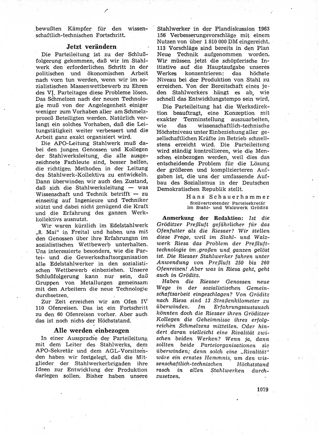 Neuer Weg (NW), Organ des Zentralkomitees (ZK) der SED (Sozialistische Einheitspartei Deutschlands) für Fragen des Parteilebens, 17. Jahrgang [Deutsche Demokratische Republik (DDR)] 1962, Seite 1079 (NW ZK SED DDR 1962, S. 1079)