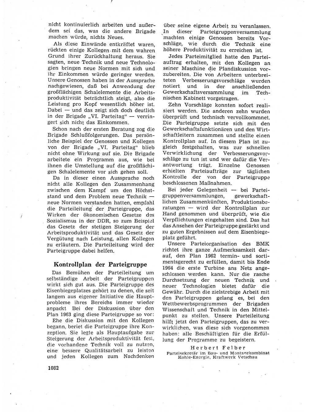 Neuer Weg (NW), Organ des Zentralkomitees (ZK) der SED (Sozialistische Einheitspartei Deutschlands) für Fragen des Parteilebens, 17. Jahrgang [Deutsche Demokratische Republik (DDR)] 1962, Seite 1082 (NW ZK SED DDR 1962, S. 1082)