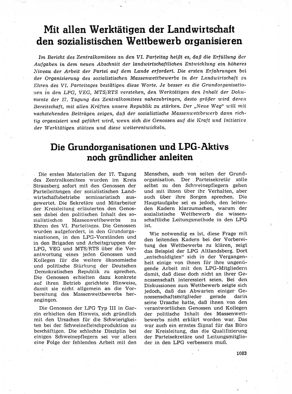 Neuer Weg (NW), Organ des Zentralkomitees (ZK) der SED (Sozialistische Einheitspartei Deutschlands) für Fragen des Parteilebens, 17. Jahrgang [Deutsche Demokratische Republik (DDR)] 1962, Seite 1083 (NW ZK SED DDR 1962, S. 1083)