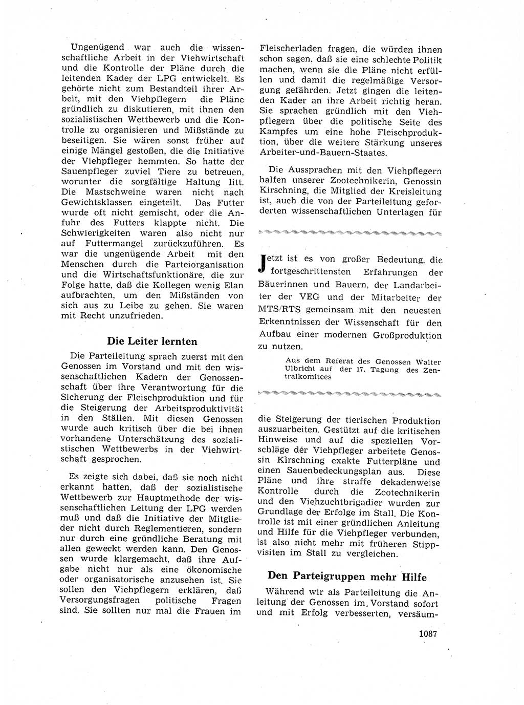 Neuer Weg (NW), Organ des Zentralkomitees (ZK) der SED (Sozialistische Einheitspartei Deutschlands) für Fragen des Parteilebens, 17. Jahrgang [Deutsche Demokratische Republik (DDR)] 1962, Seite 1087 (NW ZK SED DDR 1962, S. 1087)