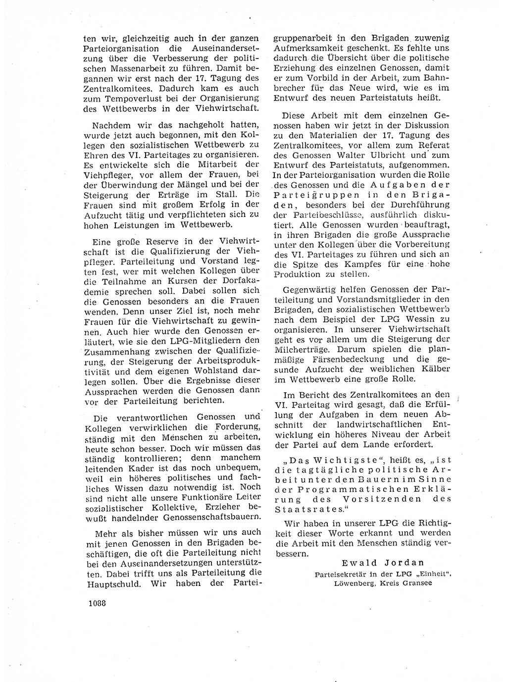 Neuer Weg (NW), Organ des Zentralkomitees (ZK) der SED (Sozialistische Einheitspartei Deutschlands) für Fragen des Parteilebens, 17. Jahrgang [Deutsche Demokratische Republik (DDR)] 1962, Seite 1088 (NW ZK SED DDR 1962, S. 1088)