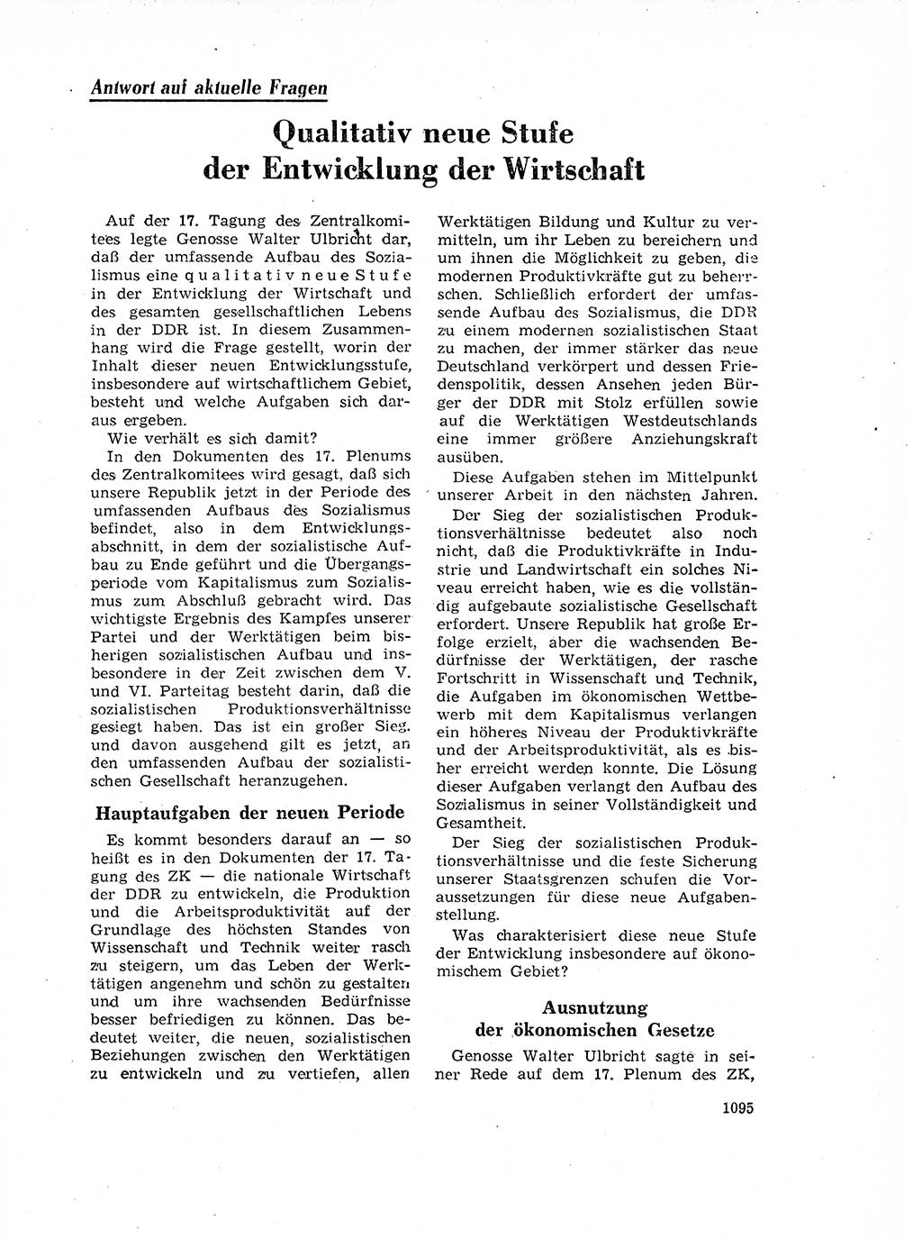 Neuer Weg (NW), Organ des Zentralkomitees (ZK) der SED (Sozialistische Einheitspartei Deutschlands) für Fragen des Parteilebens, 17. Jahrgang [Deutsche Demokratische Republik (DDR)] 1962, Seite 1095 (NW ZK SED DDR 1962, S. 1095)