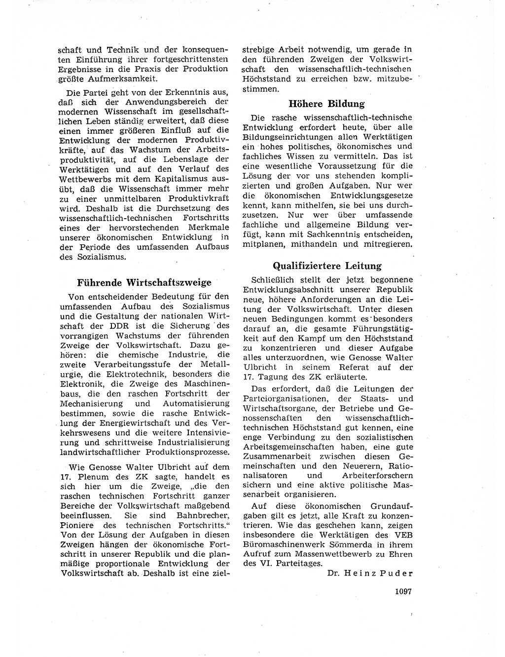 Neuer Weg (NW), Organ des Zentralkomitees (ZK) der SED (Sozialistische Einheitspartei Deutschlands) für Fragen des Parteilebens, 17. Jahrgang [Deutsche Demokratische Republik (DDR)] 1962, Seite 1097 (NW ZK SED DDR 1962, S. 1097)