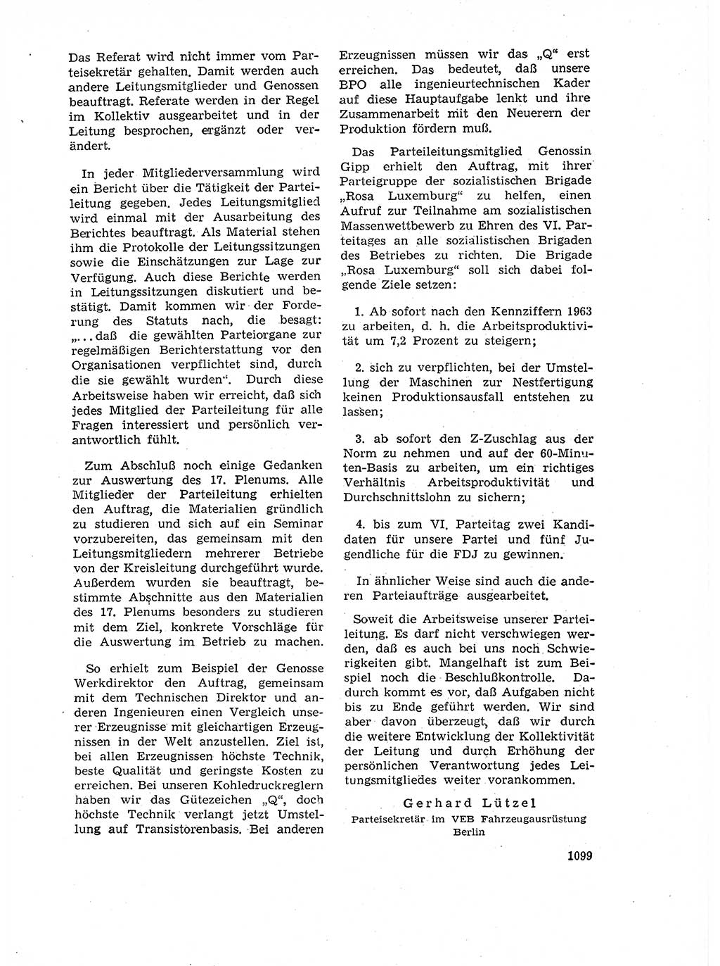 Neuer Weg (NW), Organ des Zentralkomitees (ZK) der SED (Sozialistische Einheitspartei Deutschlands) fÃ¼r Fragen des Parteilebens, 17. Jahrgang [Deutsche Demokratische Republik (DDR)] 1962, Seite 1099 (NW ZK SED DDR 1962, S. 1099)