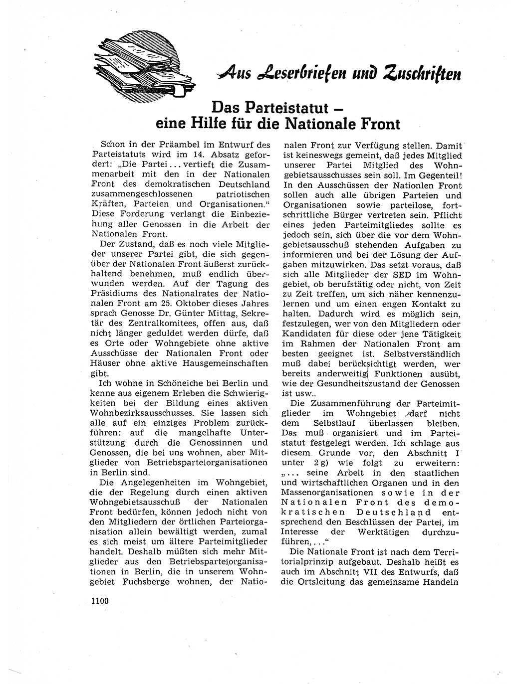 Neuer Weg (NW), Organ des Zentralkomitees (ZK) der SED (Sozialistische Einheitspartei Deutschlands) für Fragen des Parteilebens, 17. Jahrgang [Deutsche Demokratische Republik (DDR)] 1962, Seite 1100 (NW ZK SED DDR 1962, S. 1100)