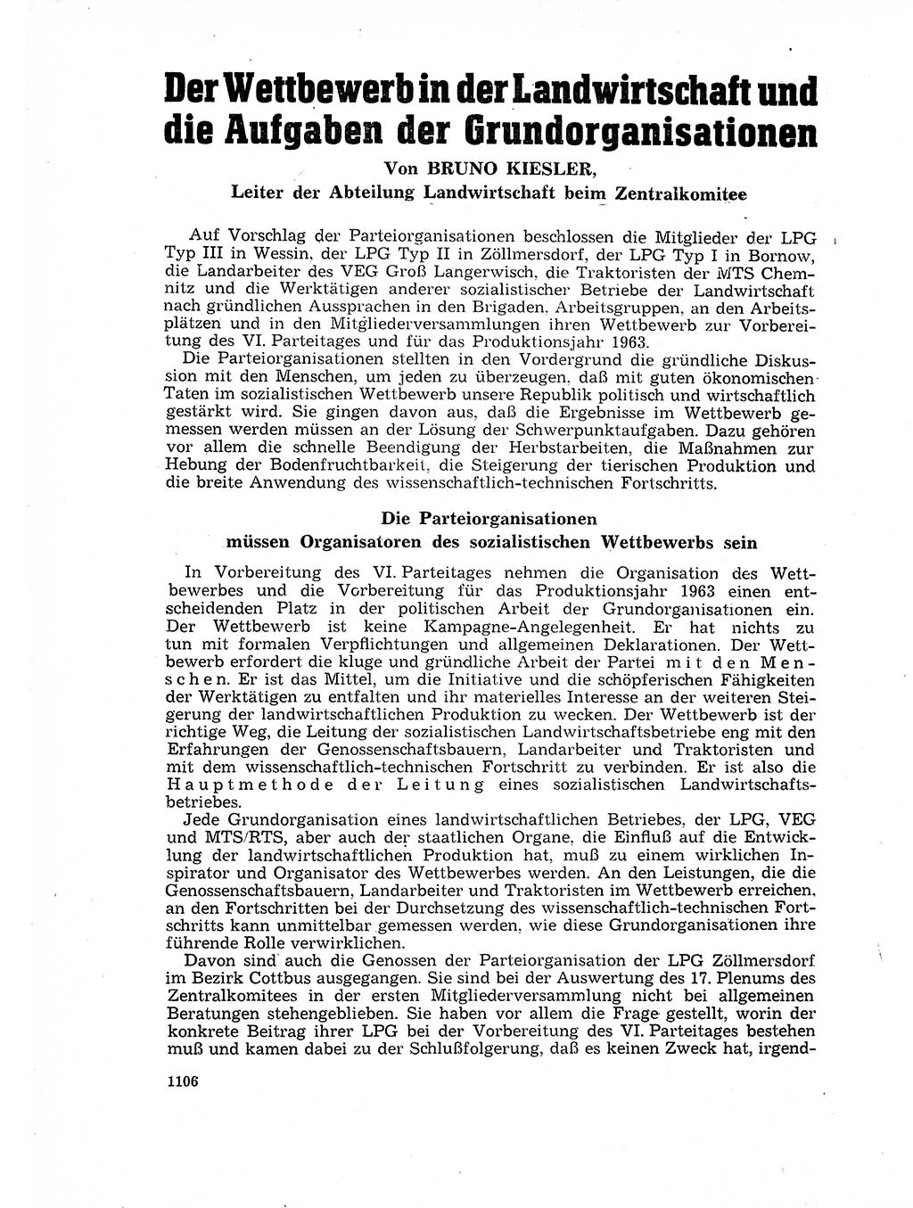 Neuer Weg (NW), Organ des Zentralkomitees (ZK) der SED (Sozialistische Einheitspartei Deutschlands) für Fragen des Parteilebens, 17. Jahrgang [Deutsche Demokratische Republik (DDR)] 1962, Seite 1106 (NW ZK SED DDR 1962, S. 1106)