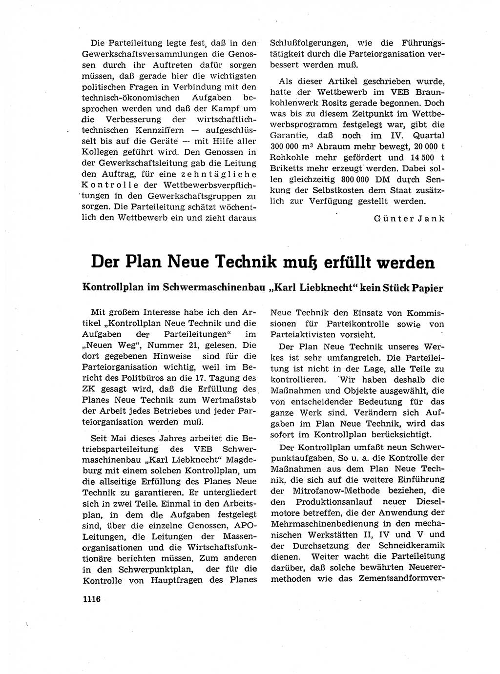 Neuer Weg (NW), Organ des Zentralkomitees (ZK) der SED (Sozialistische Einheitspartei Deutschlands) für Fragen des Parteilebens, 17. Jahrgang [Deutsche Demokratische Republik (DDR)] 1962, Seite 1116 (NW ZK SED DDR 1962, S. 1116)