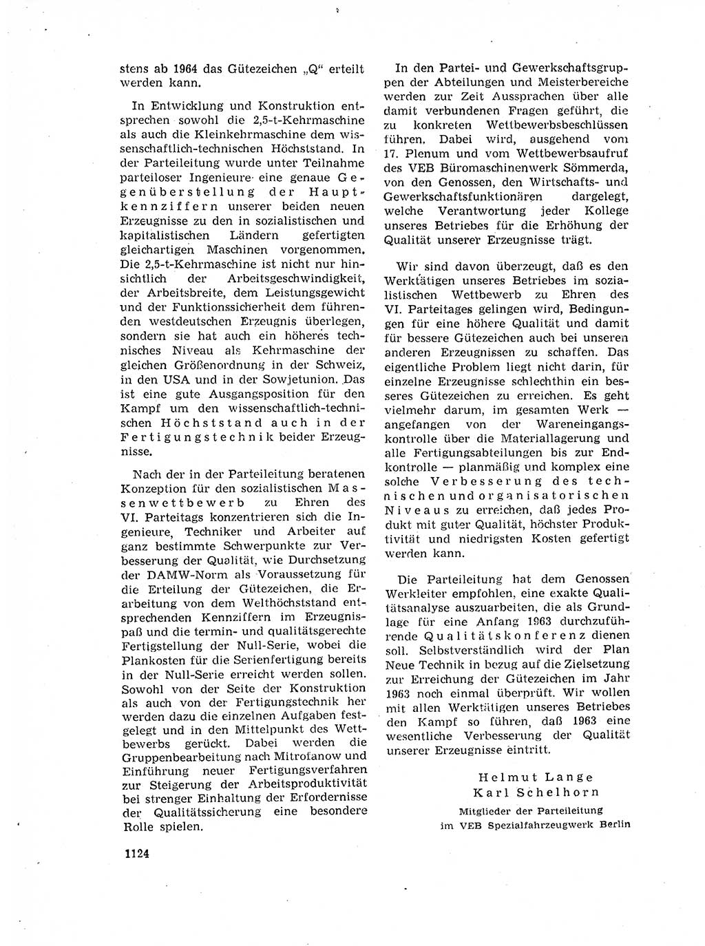 Neuer Weg (NW), Organ des Zentralkomitees (ZK) der SED (Sozialistische Einheitspartei Deutschlands) für Fragen des Parteilebens, 17. Jahrgang [Deutsche Demokratische Republik (DDR)] 1962, Seite 1124 (NW ZK SED DDR 1962, S. 1124)