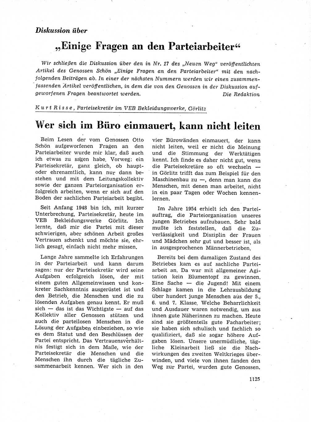 Neuer Weg (NW), Organ des Zentralkomitees (ZK) der SED (Sozialistische Einheitspartei Deutschlands) für Fragen des Parteilebens, 17. Jahrgang [Deutsche Demokratische Republik (DDR)] 1962, Seite 1125 (NW ZK SED DDR 1962, S. 1125)