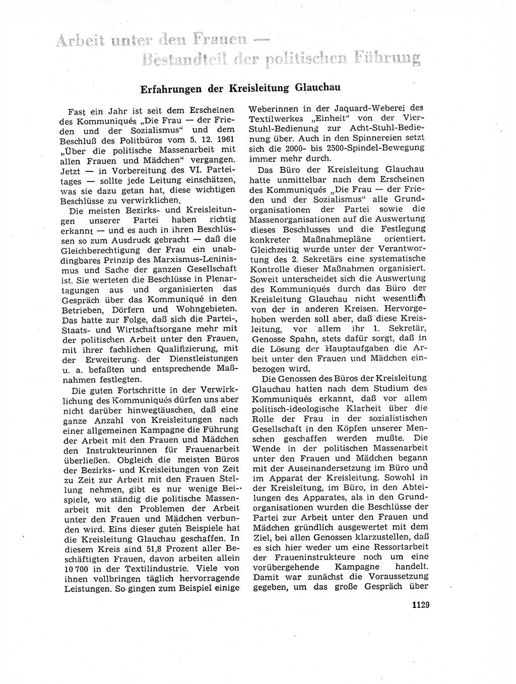 Neuer Weg (NW), Organ des Zentralkomitees (ZK) der SED (Sozialistische Einheitspartei Deutschlands) für Fragen des Parteilebens, 17. Jahrgang [Deutsche Demokratische Republik (DDR)] 1962, Seite 1129 (NW ZK SED DDR 1962, S. 1129)