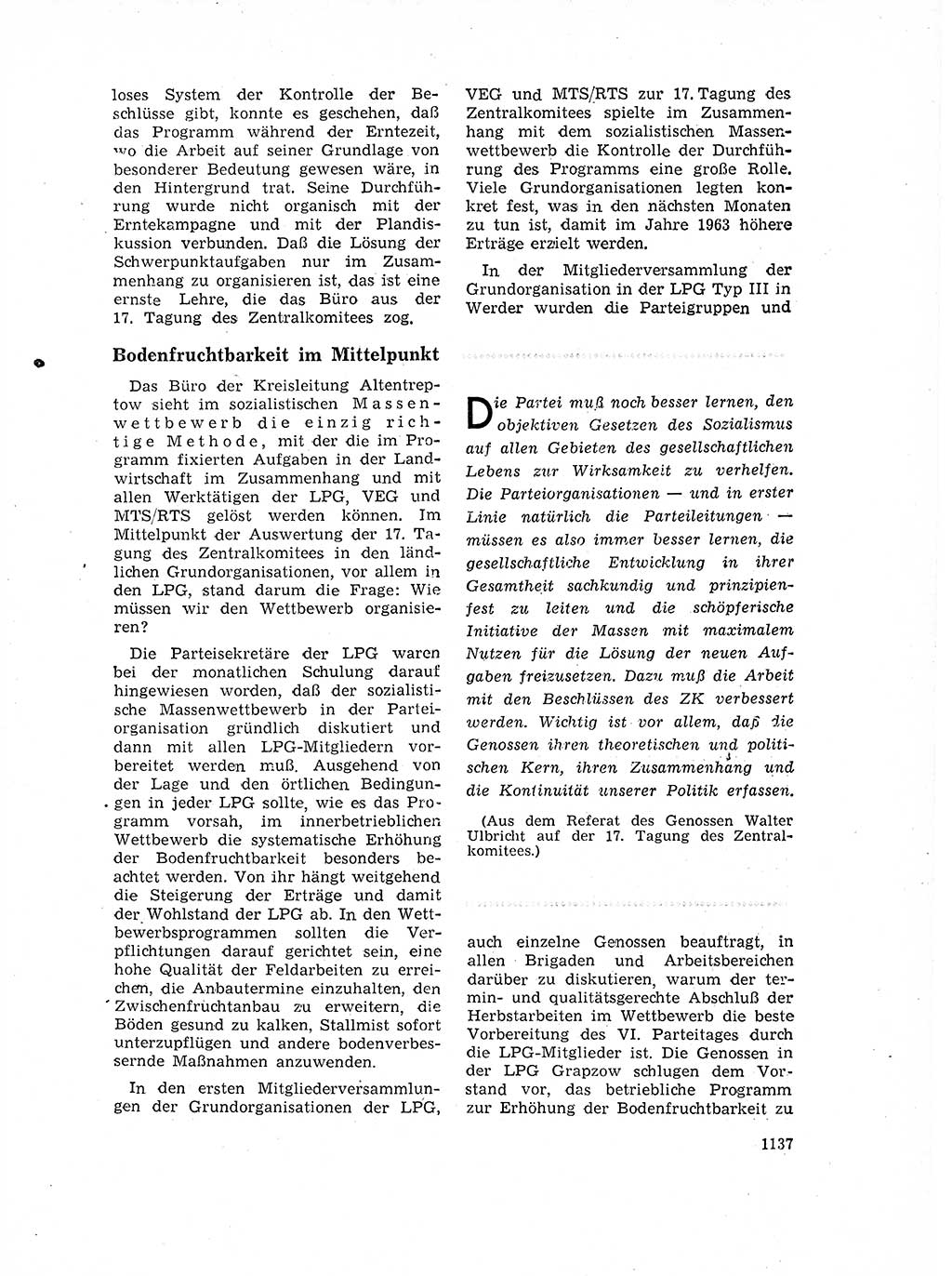 Neuer Weg (NW), Organ des Zentralkomitees (ZK) der SED (Sozialistische Einheitspartei Deutschlands) für Fragen des Parteilebens, 17. Jahrgang [Deutsche Demokratische Republik (DDR)] 1962, Seite 1137 (NW ZK SED DDR 1962, S. 1137)