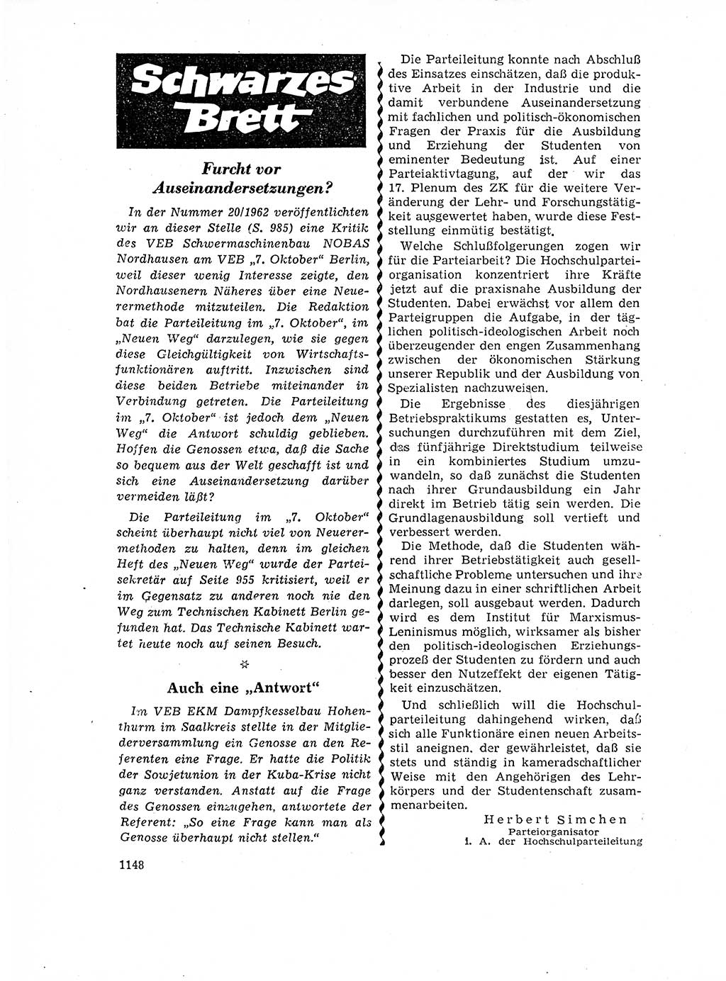 Neuer Weg (NW), Organ des Zentralkomitees (ZK) der SED (Sozialistische Einheitspartei Deutschlands) für Fragen des Parteilebens, 17. Jahrgang [Deutsche Demokratische Republik (DDR)] 1962, Seite 1148 (NW ZK SED DDR 1962, S. 1148)