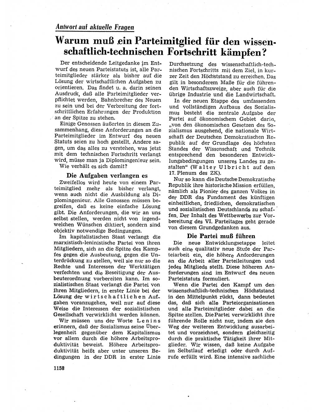 Neuer Weg (NW), Organ des Zentralkomitees (ZK) der SED (Sozialistische Einheitspartei Deutschlands) für Fragen des Parteilebens, 17. Jahrgang [Deutsche Demokratische Republik (DDR)] 1962, Seite 1158 (NW ZK SED DDR 1962, S. 1158)