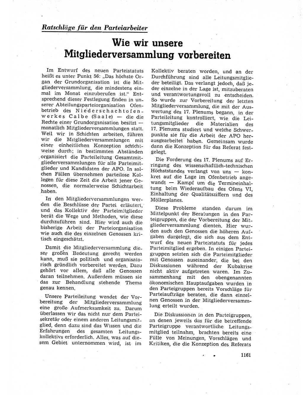 Neuer Weg (NW), Organ des Zentralkomitees (ZK) der SED (Sozialistische Einheitspartei Deutschlands) für Fragen des Parteilebens, 17. Jahrgang [Deutsche Demokratische Republik (DDR)] 1962, Seite 1161 (NW ZK SED DDR 1962, S. 1161)