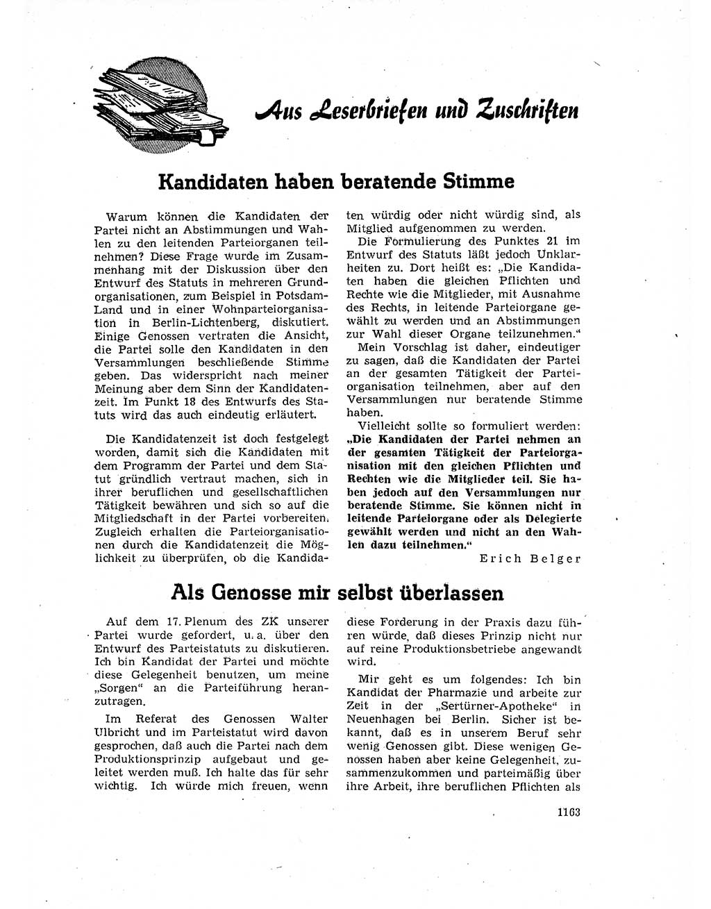 Neuer Weg (NW), Organ des Zentralkomitees (ZK) der SED (Sozialistische Einheitspartei Deutschlands) für Fragen des Parteilebens, 17. Jahrgang [Deutsche Demokratische Republik (DDR)] 1962, Seite 1163 (NW ZK SED DDR 1962, S. 1163)