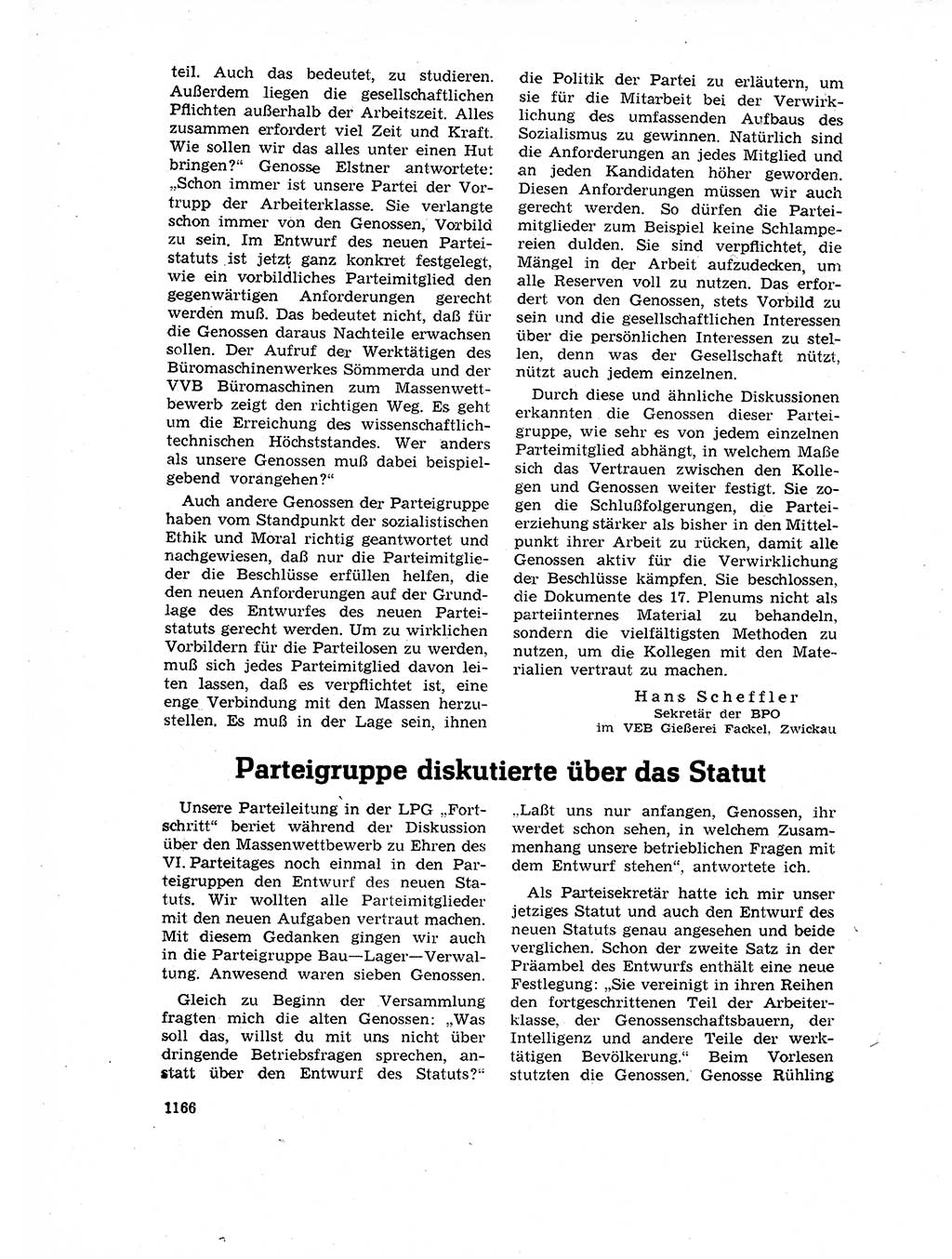 Neuer Weg (NW), Organ des Zentralkomitees (ZK) der SED (Sozialistische Einheitspartei Deutschlands) für Fragen des Parteilebens, 17. Jahrgang [Deutsche Demokratische Republik (DDR)] 1962, Seite 1166 (NW ZK SED DDR 1962, S. 1166)