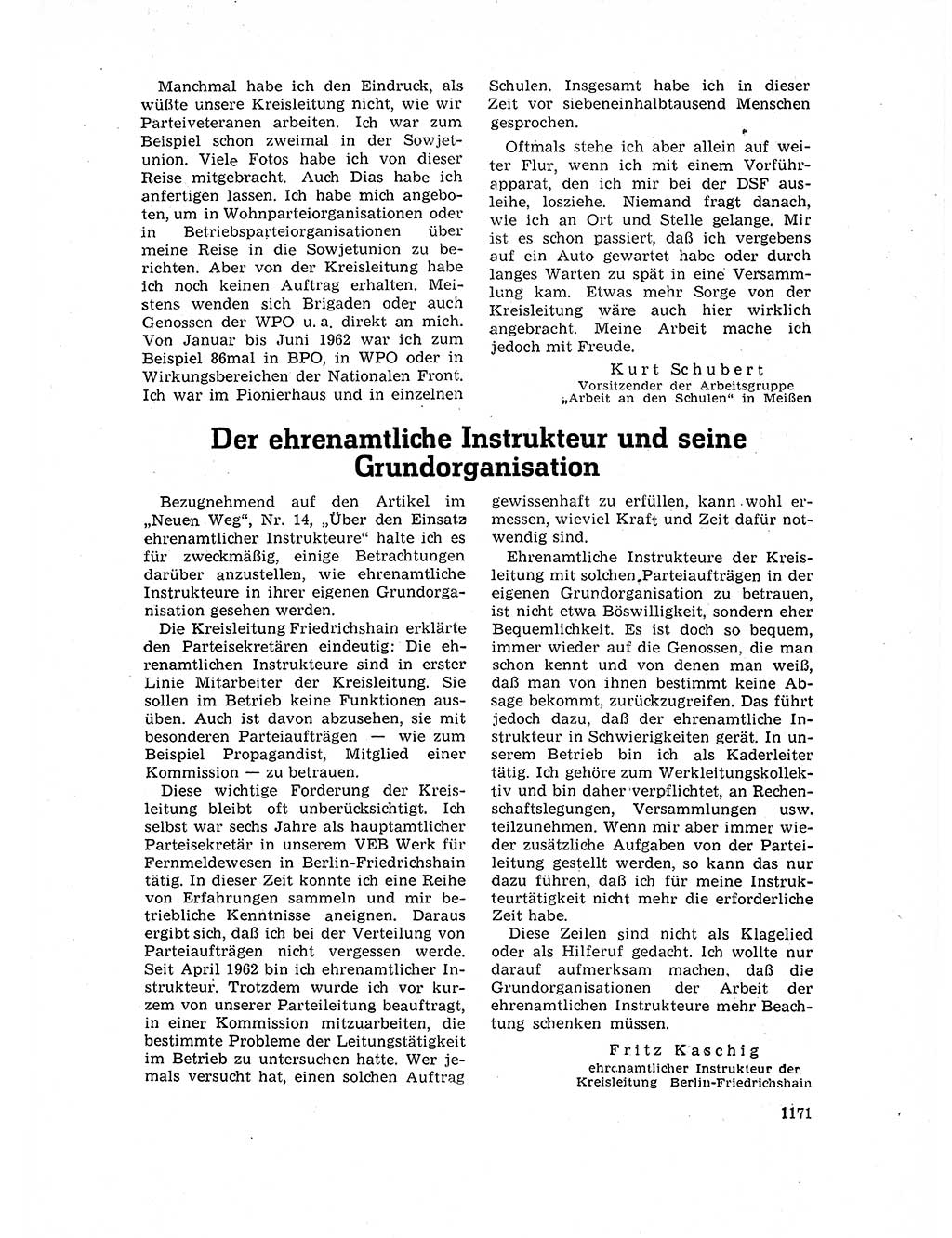 Neuer Weg (NW), Organ des Zentralkomitees (ZK) der SED (Sozialistische Einheitspartei Deutschlands) für Fragen des Parteilebens, 17. Jahrgang [Deutsche Demokratische Republik (DDR)] 1962, Seite 1171 (NW ZK SED DDR 1962, S. 1171)