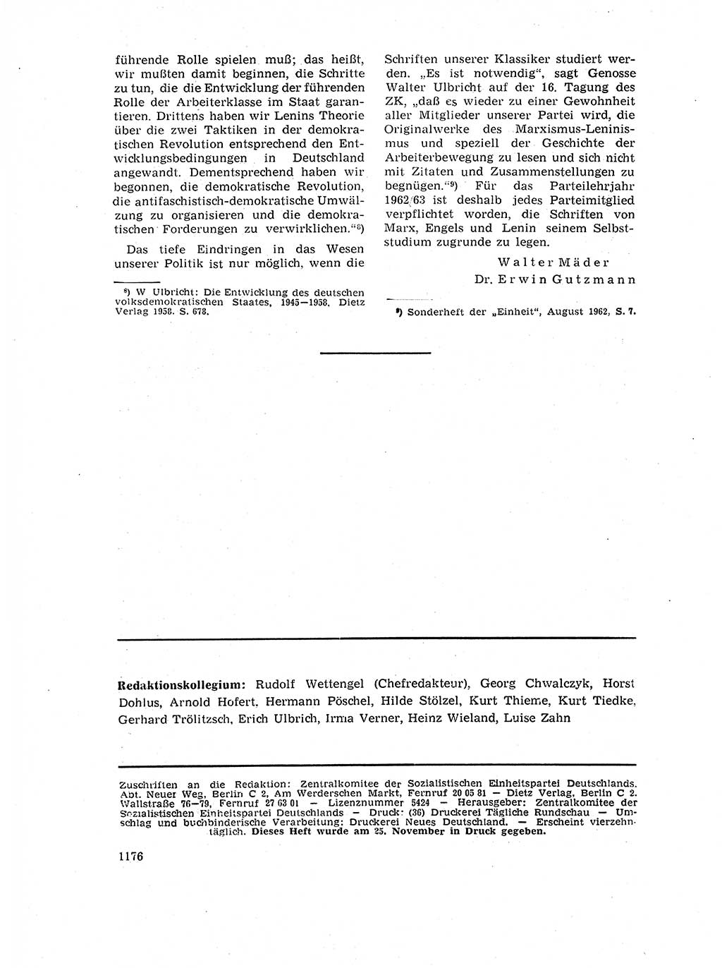 Neuer Weg (NW), Organ des Zentralkomitees (ZK) der SED (Sozialistische Einheitspartei Deutschlands) für Fragen des Parteilebens, 17. Jahrgang [Deutsche Demokratische Republik (DDR)] 1962, Seite 1176 (NW ZK SED DDR 1962, S. 1176)