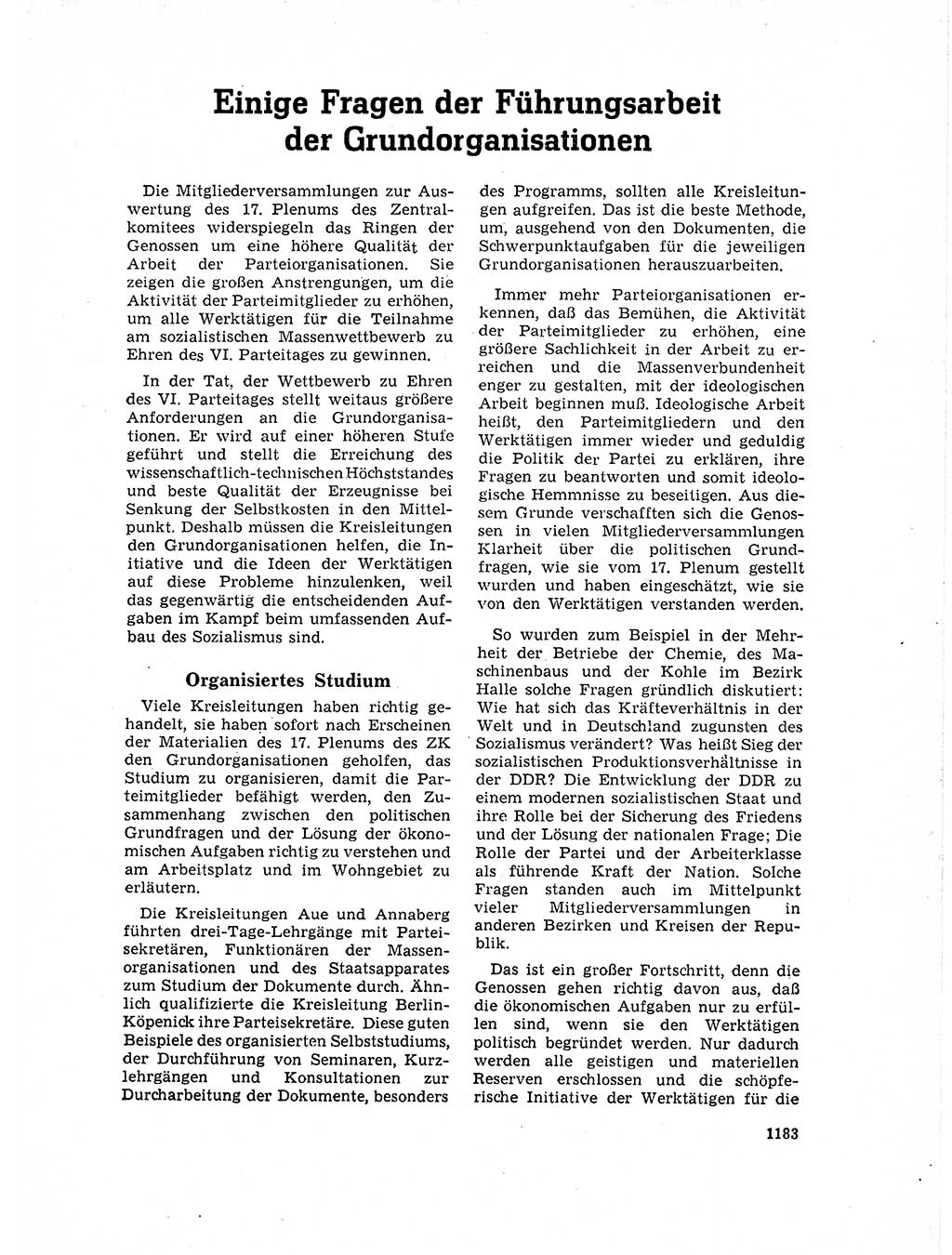 Neuer Weg (NW), Organ des Zentralkomitees (ZK) der SED (Sozialistische Einheitspartei Deutschlands) für Fragen des Parteilebens, 17. Jahrgang [Deutsche Demokratische Republik (DDR)] 1962, Seite 1183 (NW ZK SED DDR 1962, S. 1183)