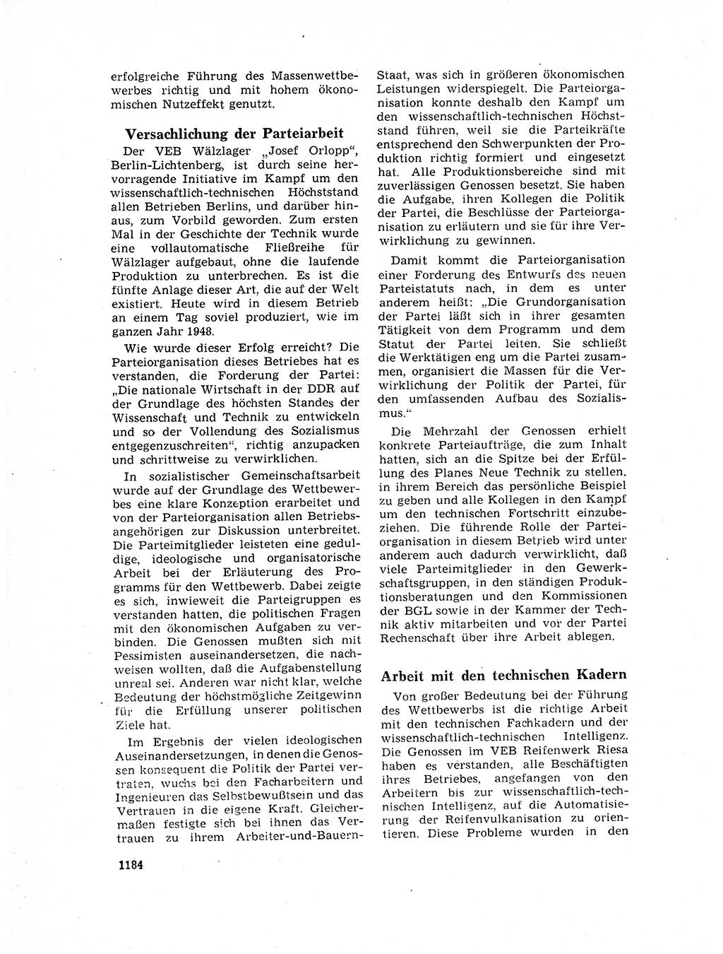 Neuer Weg (NW), Organ des Zentralkomitees (ZK) der SED (Sozialistische Einheitspartei Deutschlands) für Fragen des Parteilebens, 17. Jahrgang [Deutsche Demokratische Republik (DDR)] 1962, Seite 1184 (NW ZK SED DDR 1962, S. 1184)