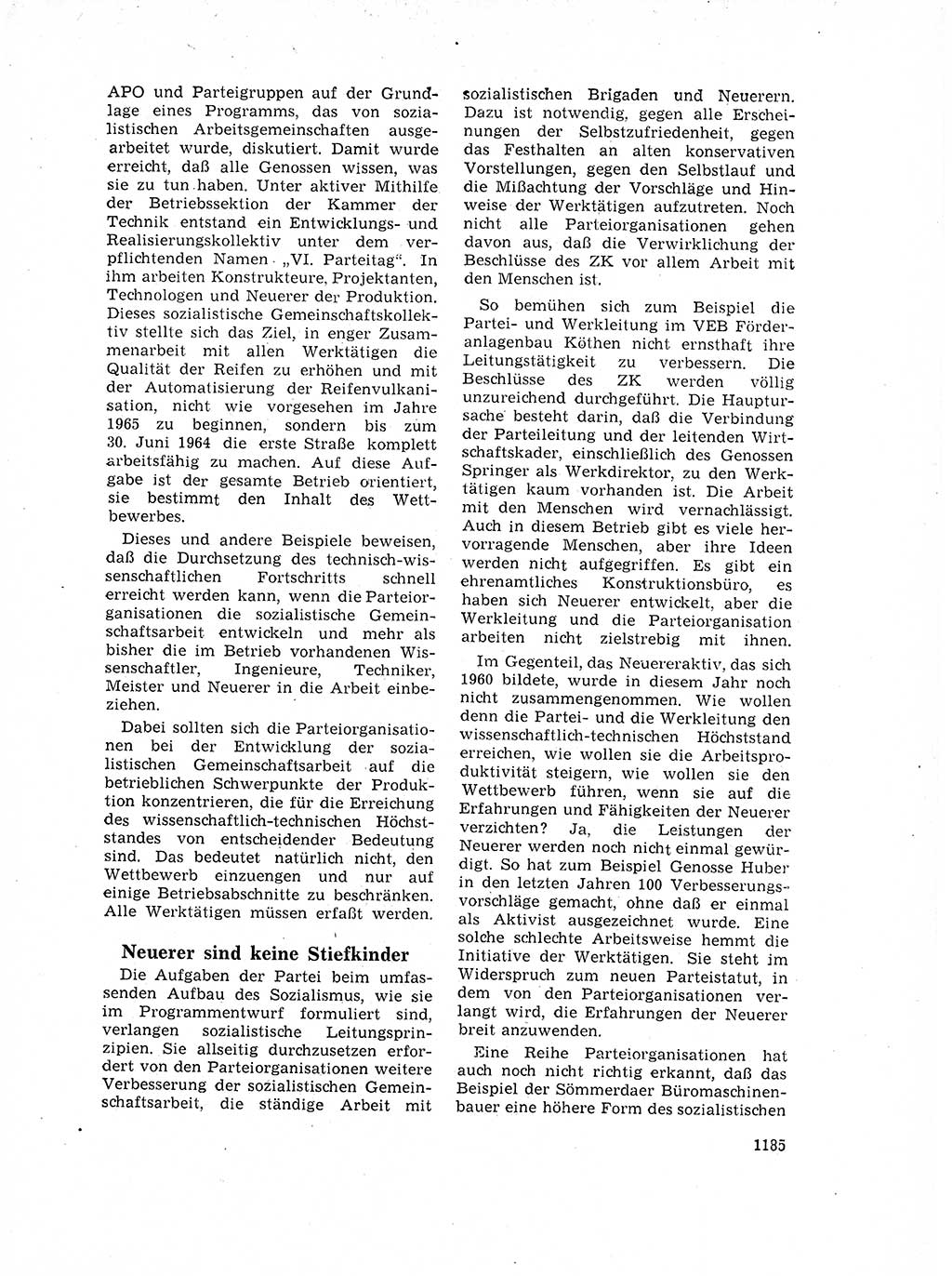 Neuer Weg (NW), Organ des Zentralkomitees (ZK) der SED (Sozialistische Einheitspartei Deutschlands) für Fragen des Parteilebens, 17. Jahrgang [Deutsche Demokratische Republik (DDR)] 1962, Seite 1185 (NW ZK SED DDR 1962, S. 1185)