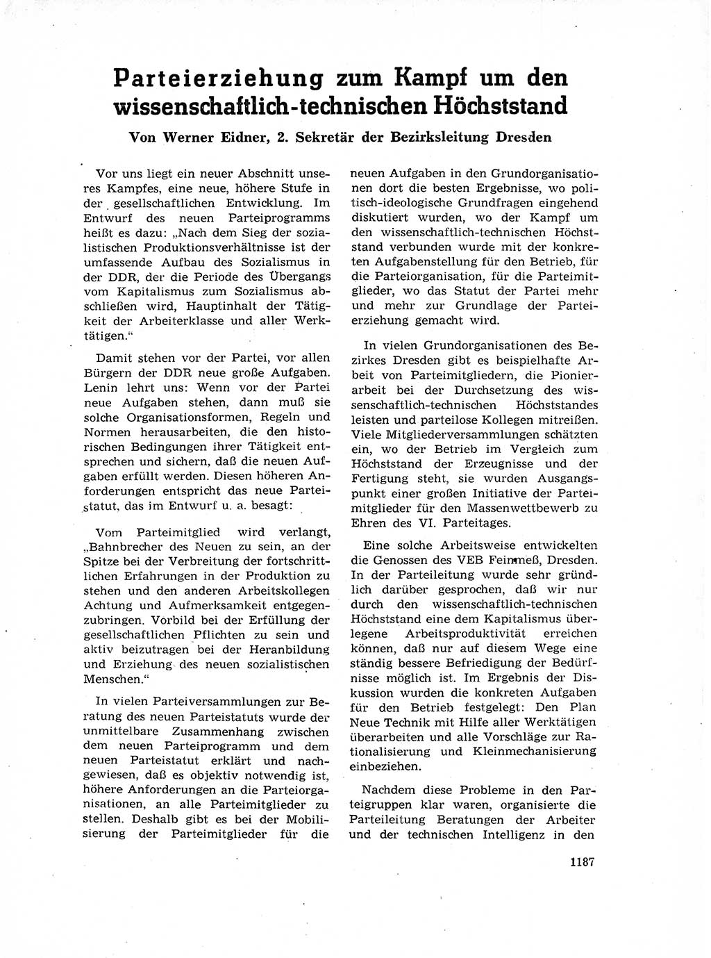 Neuer Weg (NW), Organ des Zentralkomitees (ZK) der SED (Sozialistische Einheitspartei Deutschlands) für Fragen des Parteilebens, 17. Jahrgang [Deutsche Demokratische Republik (DDR)] 1962, Seite 1187 (NW ZK SED DDR 1962, S. 1187)