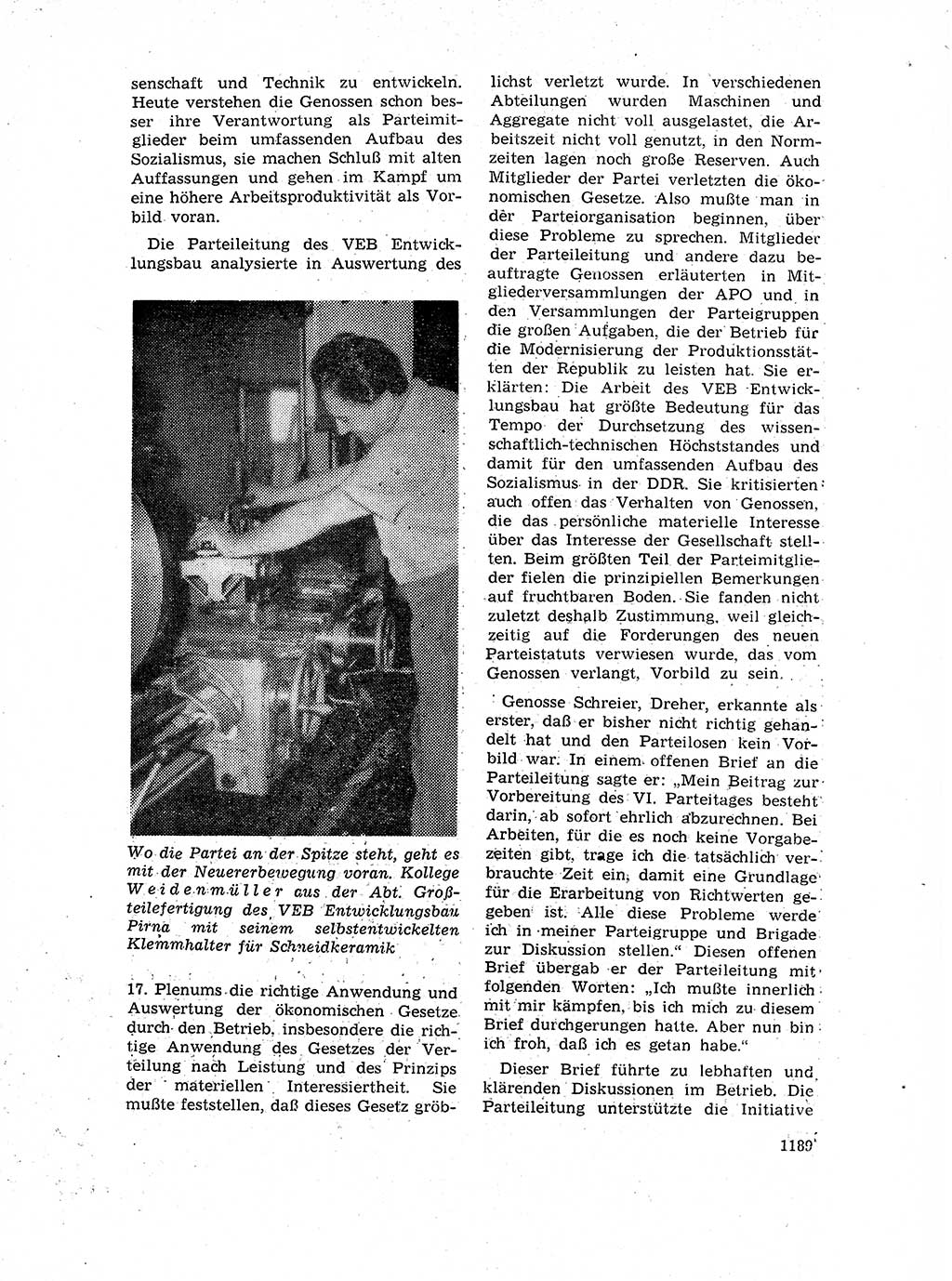 Neuer Weg (NW), Organ des Zentralkomitees (ZK) der SED (Sozialistische Einheitspartei Deutschlands) für Fragen des Parteilebens, 17. Jahrgang [Deutsche Demokratische Republik (DDR)] 1962, Seite 1189 (NW ZK SED DDR 1962, S. 1189)