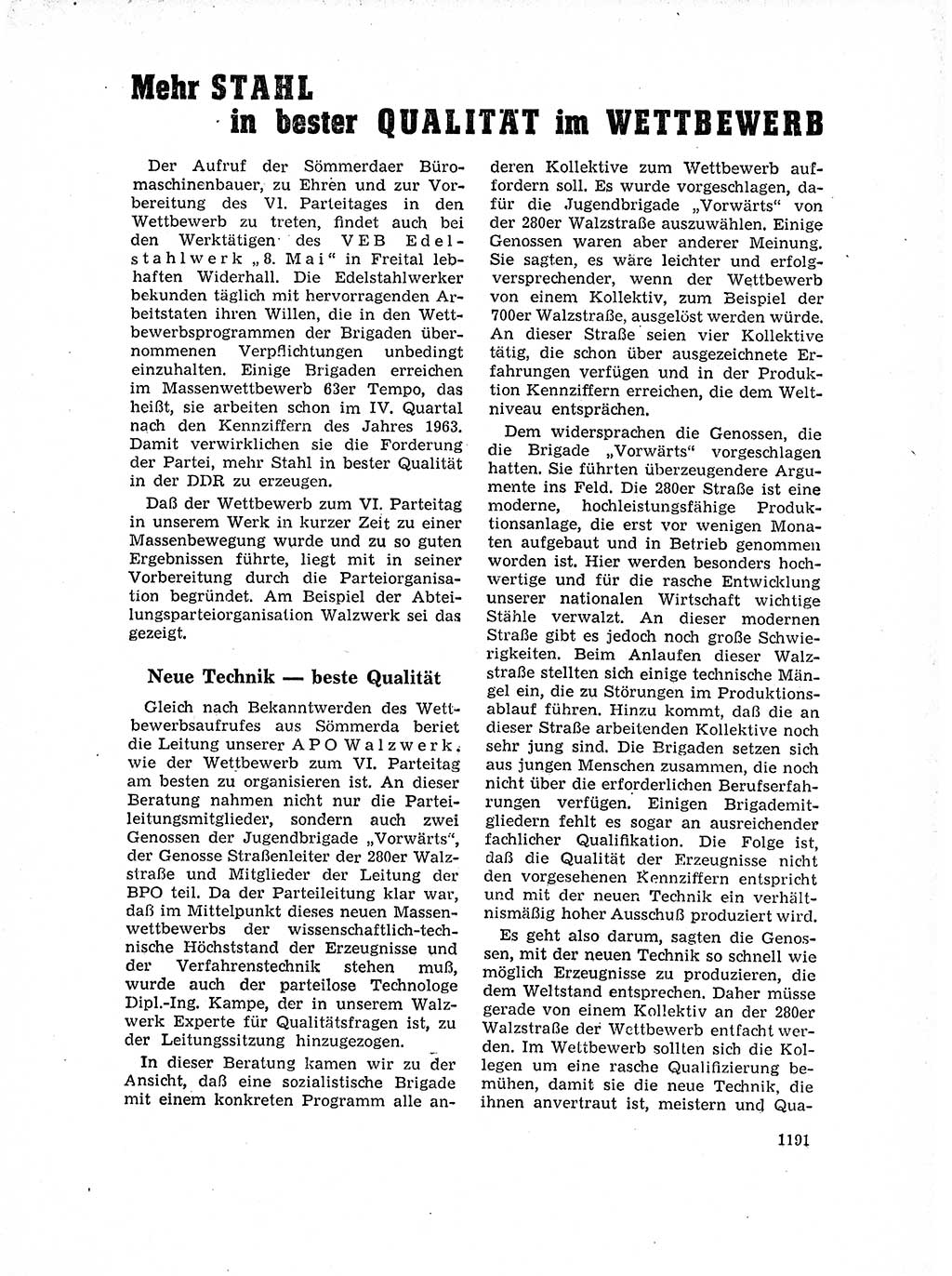 Neuer Weg (NW), Organ des Zentralkomitees (ZK) der SED (Sozialistische Einheitspartei Deutschlands) für Fragen des Parteilebens, 17. Jahrgang [Deutsche Demokratische Republik (DDR)] 1962, Seite 1191 (NW ZK SED DDR 1962, S. 1191)