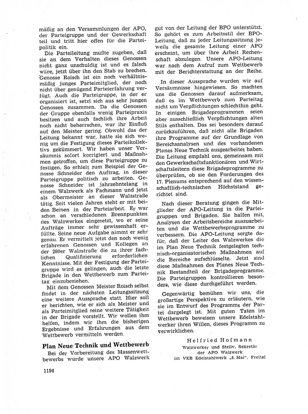Neuer Weg (NW), Organ des Zentralkomitees (ZK) der SED (Sozialistische Einheitspartei Deutschlands) für Fragen des Parteilebens, 17. Jahrgang [Deutsche Demokratische Republik (DDR)] 1962, Seite 1194 (NW ZK SED DDR 1962, S. 1194)