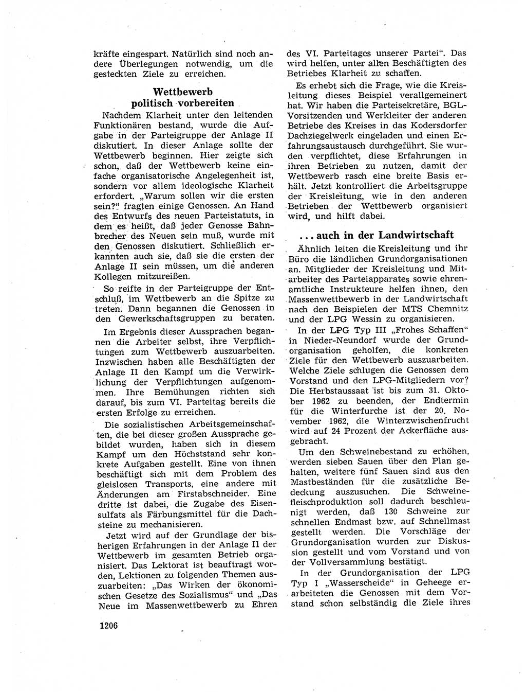 Neuer Weg (NW), Organ des Zentralkomitees (ZK) der SED (Sozialistische Einheitspartei Deutschlands) für Fragen des Parteilebens, 17. Jahrgang [Deutsche Demokratische Republik (DDR)] 1962, Seite 1206 (NW ZK SED DDR 1962, S. 1206)