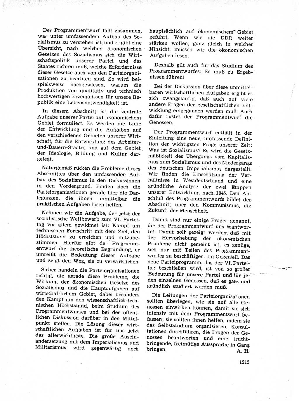 Neuer Weg (NW), Organ des Zentralkomitees (ZK) der SED (Sozialistische Einheitspartei Deutschlands) für Fragen des Parteilebens, 17. Jahrgang [Deutsche Demokratische Republik (DDR)] 1962, Seite 1215 (NW ZK SED DDR 1962, S. 1215)
