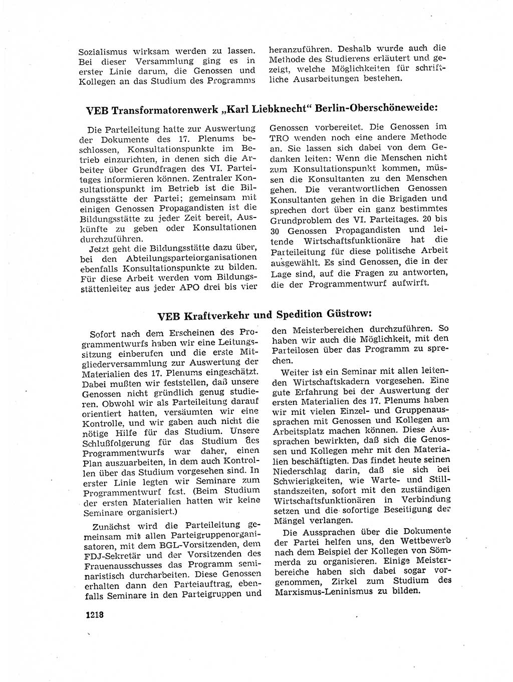 Neuer Weg (NW), Organ des Zentralkomitees (ZK) der SED (Sozialistische Einheitspartei Deutschlands) für Fragen des Parteilebens, 17. Jahrgang [Deutsche Demokratische Republik (DDR)] 1962, Seite 1218 (NW ZK SED DDR 1962, S. 1218)