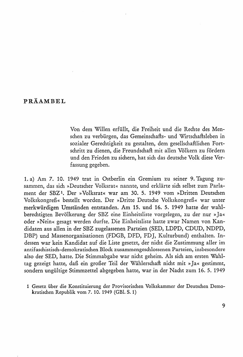 Verfassung der Sowjetischen Besatzungszone (SBZ) Deutschlands [Deutsche Demokratische Republik (DDR)], Text und Kommentar [Bundesrepublik Deutschland (BRD)] 1962, Seite 9 (Verf. SBZ Dtl. DDR Komm. BRD 1962, S. 9)
