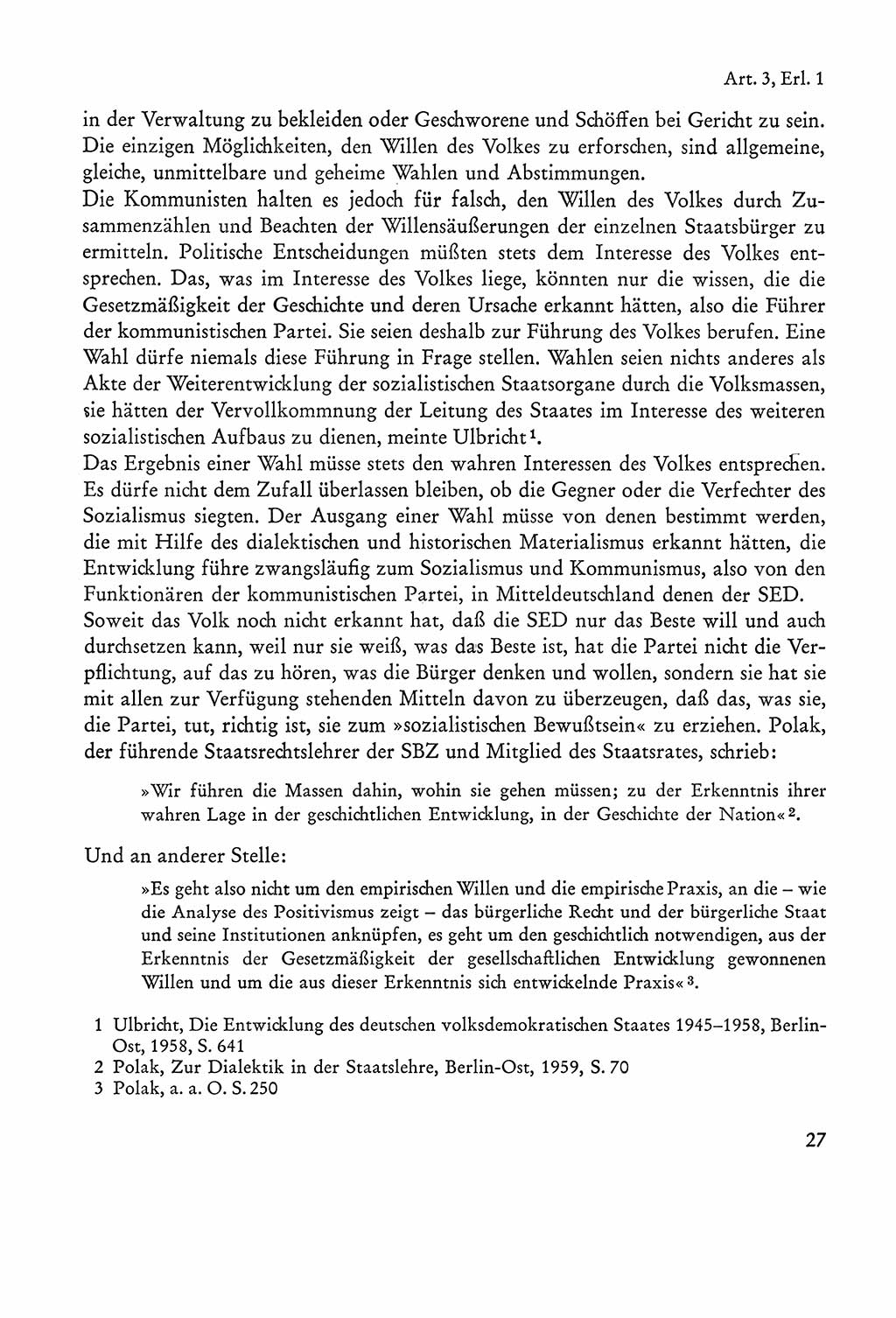 Verfassung der Sowjetischen Besatzungszone (SBZ) Deutschlands [Deutsche Demokratische Republik (DDR)], Text und Kommentar [Bundesrepublik Deutschland (BRD)] 1962, Seite 27 (Verf. SBZ Dtl. DDR Komm. BRD 1962, S. 27)