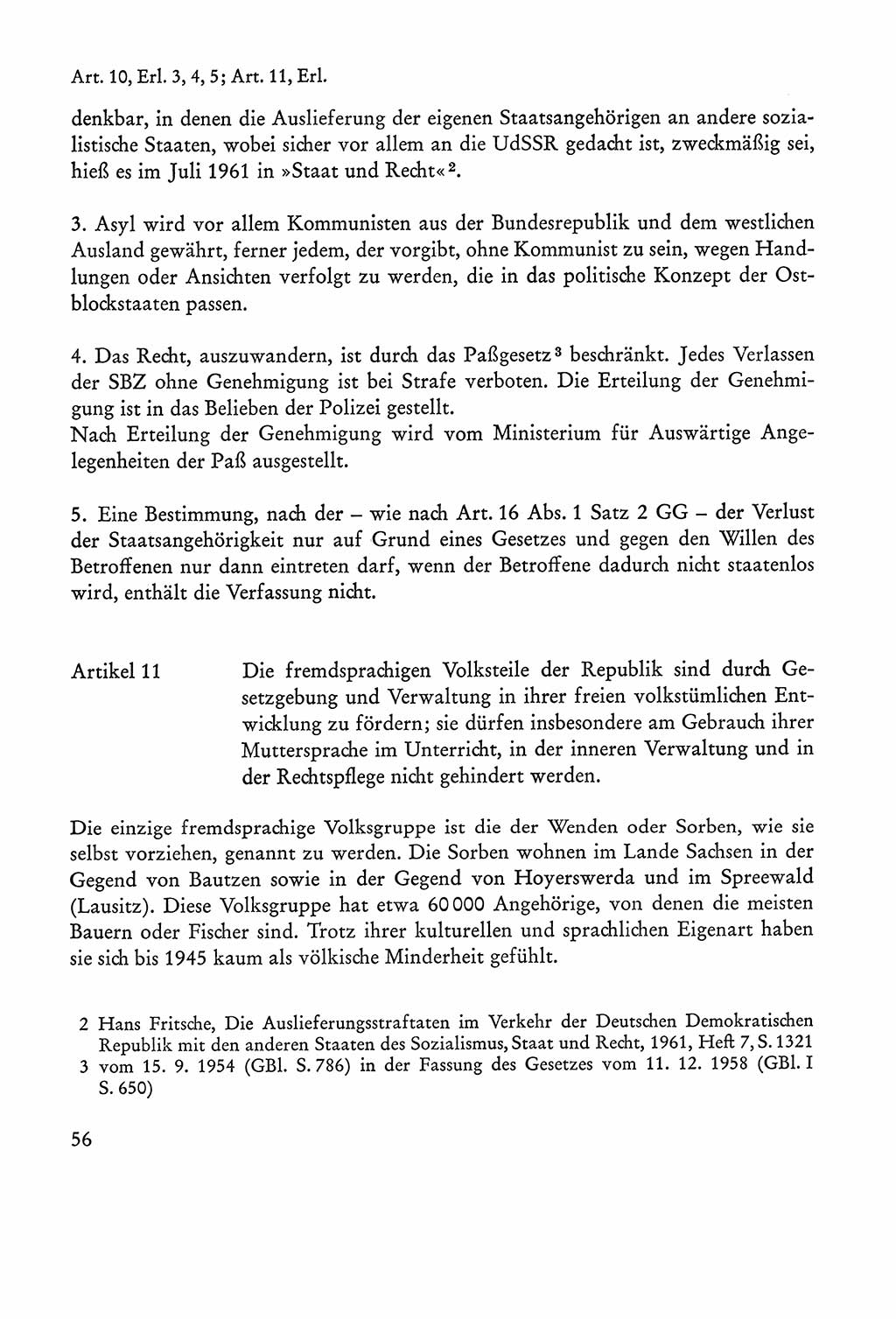 Verfassung der Sowjetischen Besatzungszone (SBZ) Deutschlands [Deutsche Demokratische Republik (DDR)], Text und Kommentar [Bundesrepublik Deutschland (BRD)] 1962, Seite 56 (Verf. SBZ Dtl. DDR Komm. BRD 1962, S. 56)