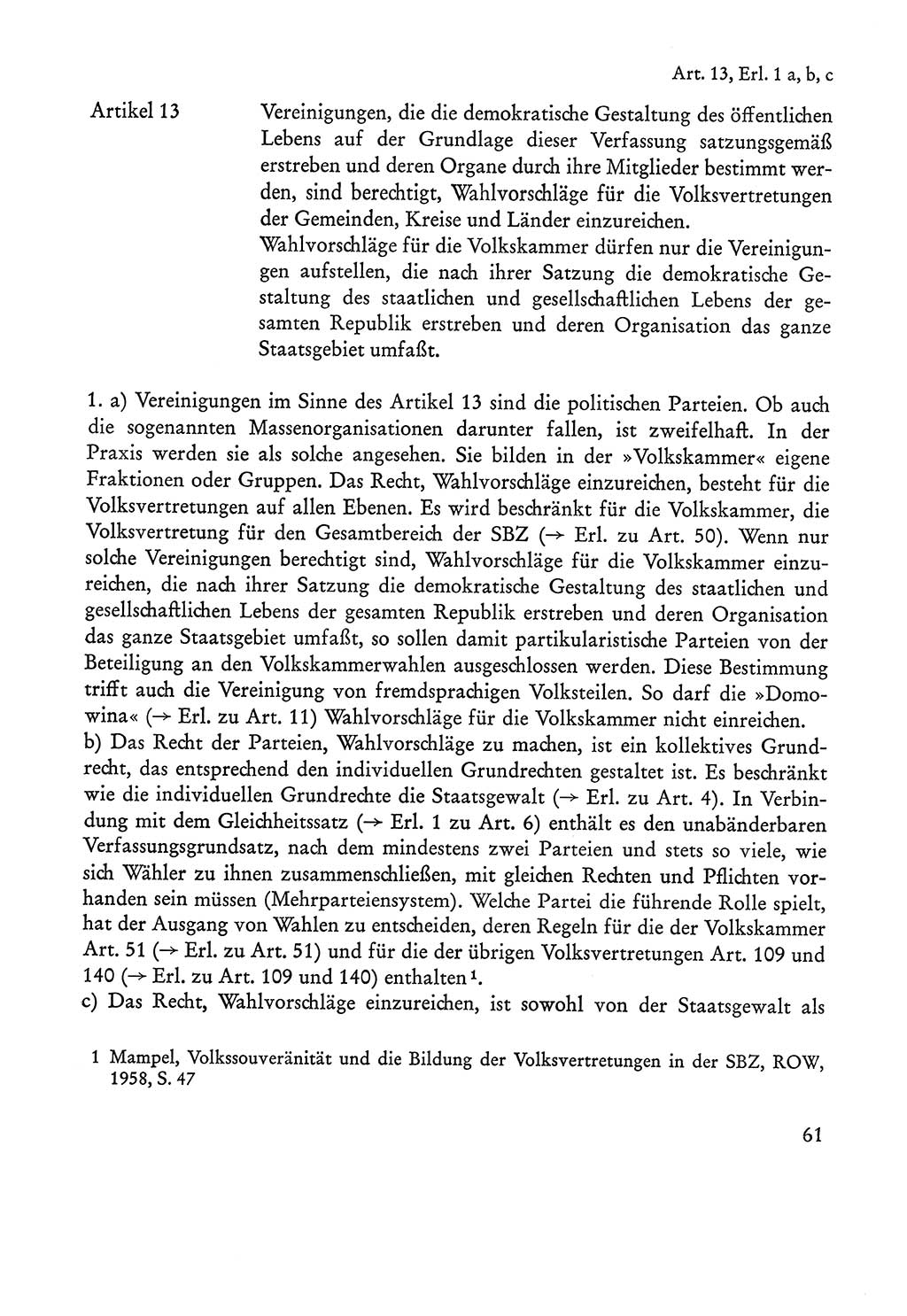 Verfassung der Sowjetischen Besatzungszone (SBZ) Deutschlands [Deutsche Demokratische Republik (DDR)], Text und Kommentar [Bundesrepublik Deutschland (BRD)] 1962, Seite 61 (Verf. SBZ Dtl. DDR Komm. BRD 1962, S. 61)