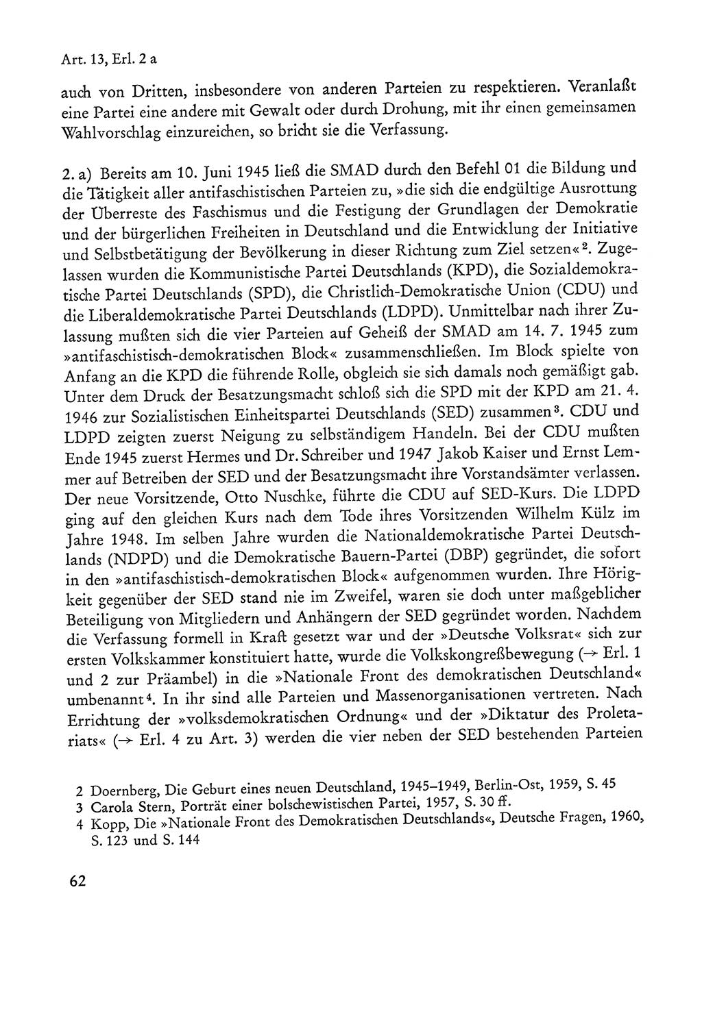 Verfassung der Sowjetischen Besatzungszone (SBZ) Deutschlands [Deutsche Demokratische Republik (DDR)], Text und Kommentar [Bundesrepublik Deutschland (BRD)] 1962, Seite 62 (Verf. SBZ Dtl. DDR Komm. BRD 1962, S. 62)