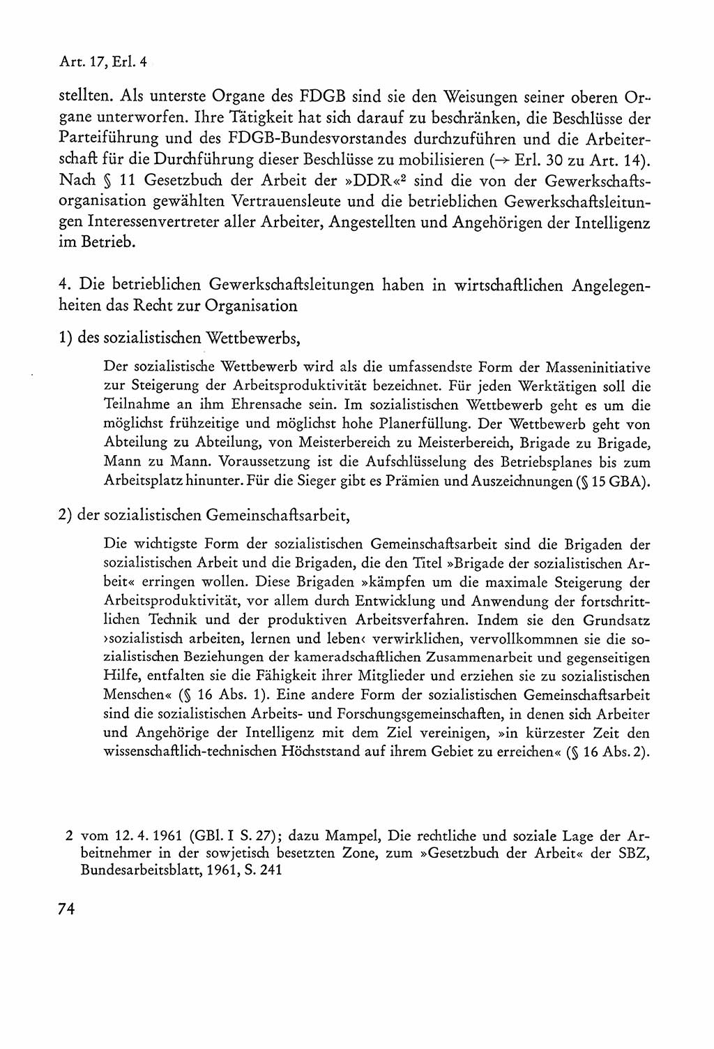 Verfassung der Sowjetischen Besatzungszone (SBZ) Deutschlands [Deutsche Demokratische Republik (DDR)], Text und Kommentar [Bundesrepublik Deutschland (BRD)] 1962, Seite 74 (Verf. SBZ Dtl. DDR Komm. BRD 1962, S. 74)