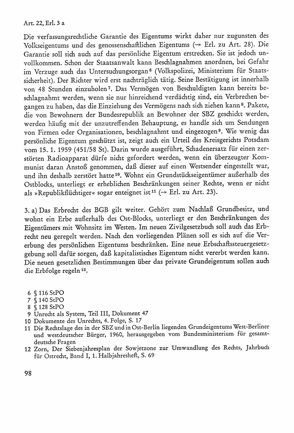 Verfassung der Sowjetischen Besatzungszone (SBZ) Deutschlands [Deutsche Demokratische Republik (DDR)], Text und Kommentar [Bundesrepublik Deutschland (BRD)] 1962, Seite 98 (Verf. SBZ Dtl. DDR Komm. BRD 1962, S. 98)