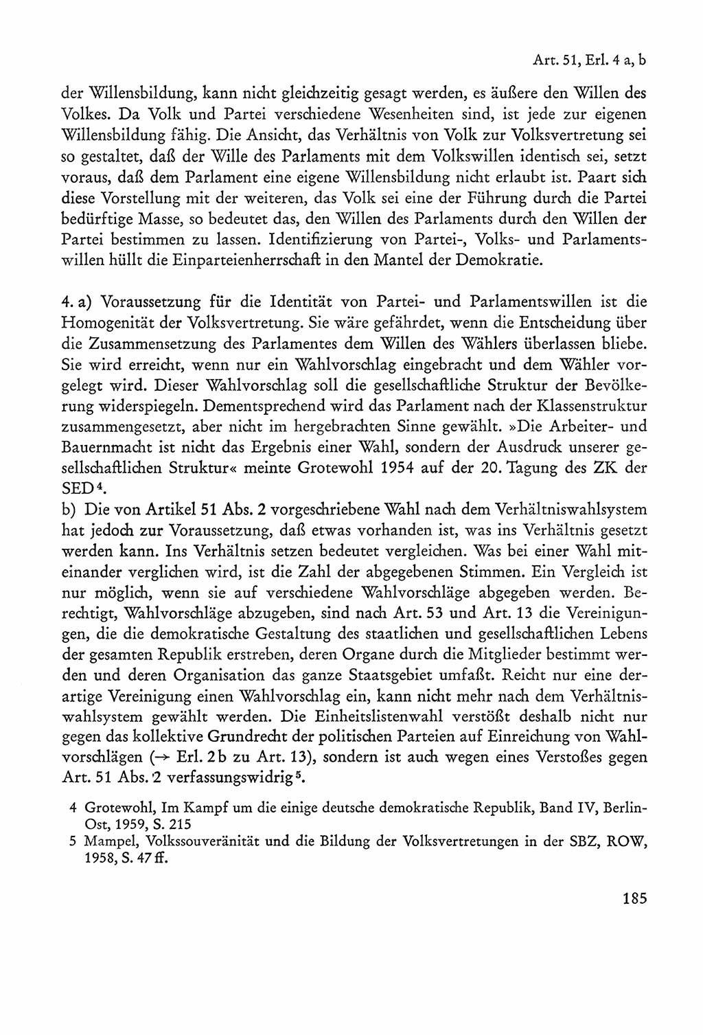 Verfassung der Sowjetischen Besatzungszone (SBZ) Deutschlands [Deutsche Demokratische Republik (DDR)], Text und Kommentar [Bundesrepublik Deutschland (BRD)] 1962, Seite 185 (Verf. SBZ Dtl. DDR Komm. BRD 1962, S. 185)