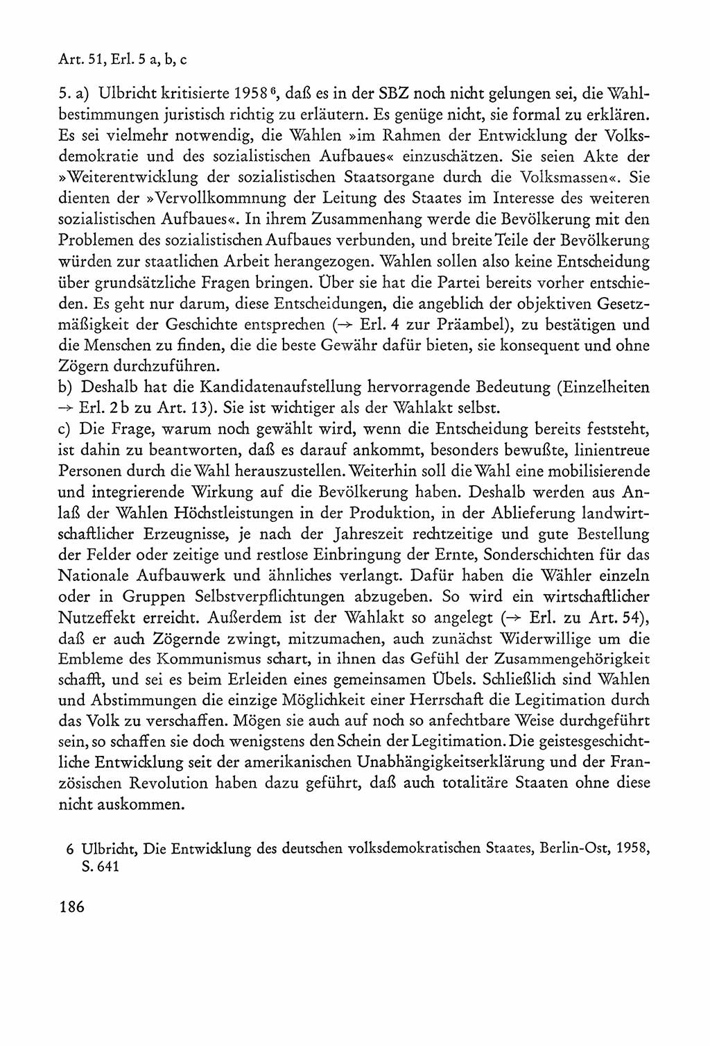 Verfassung der Sowjetischen Besatzungszone (SBZ) Deutschlands [Deutsche Demokratische Republik (DDR)], Text und Kommentar [Bundesrepublik Deutschland (BRD)] 1962, Seite 186 (Verf. SBZ Dtl. DDR Komm. BRD 1962, S. 186)