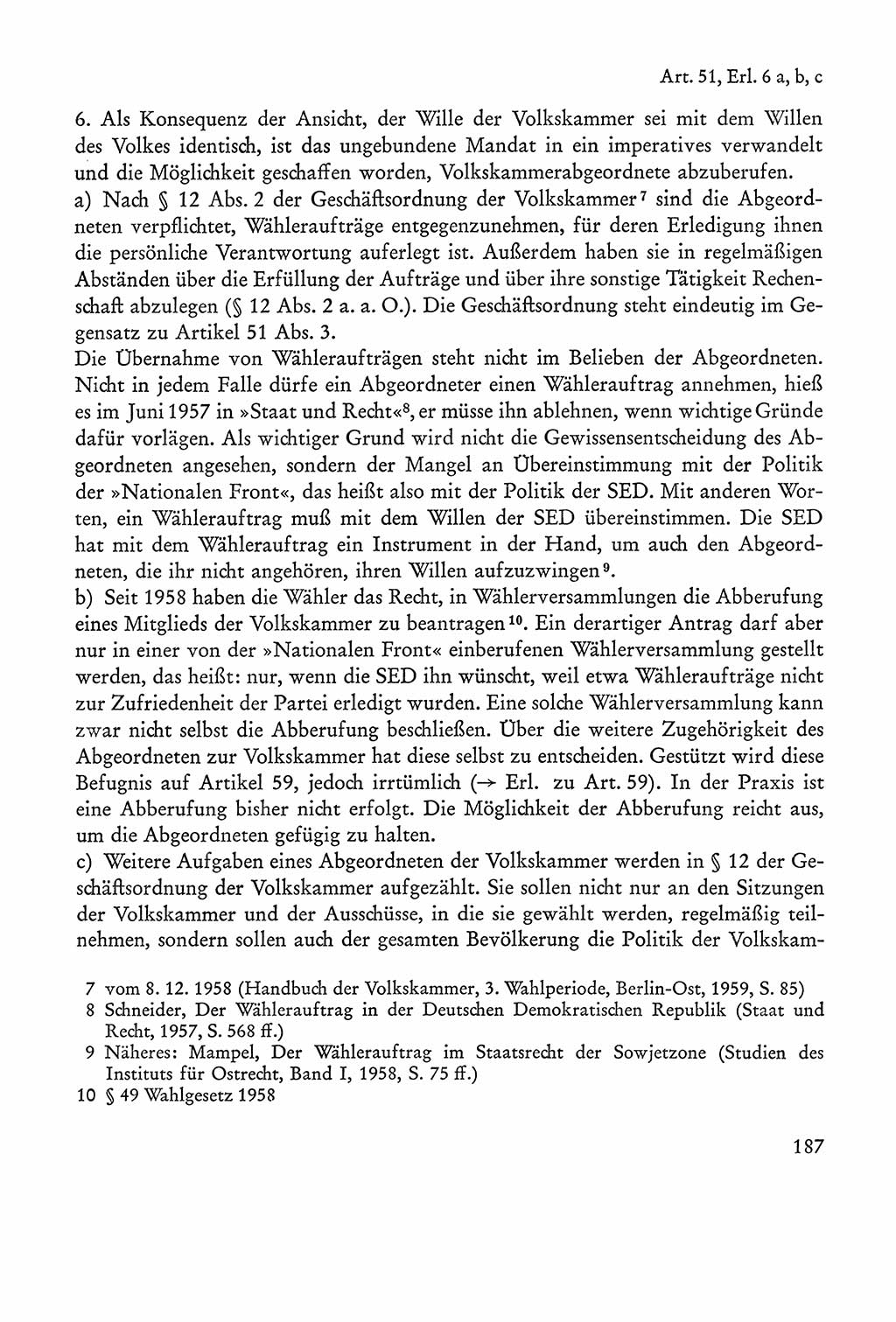 Verfassung der Sowjetischen Besatzungszone (SBZ) Deutschlands [Deutsche Demokratische Republik (DDR)], Text und Kommentar [Bundesrepublik Deutschland (BRD)] 1962, Seite 187 (Verf. SBZ Dtl. DDR Komm. BRD 1962, S. 187)