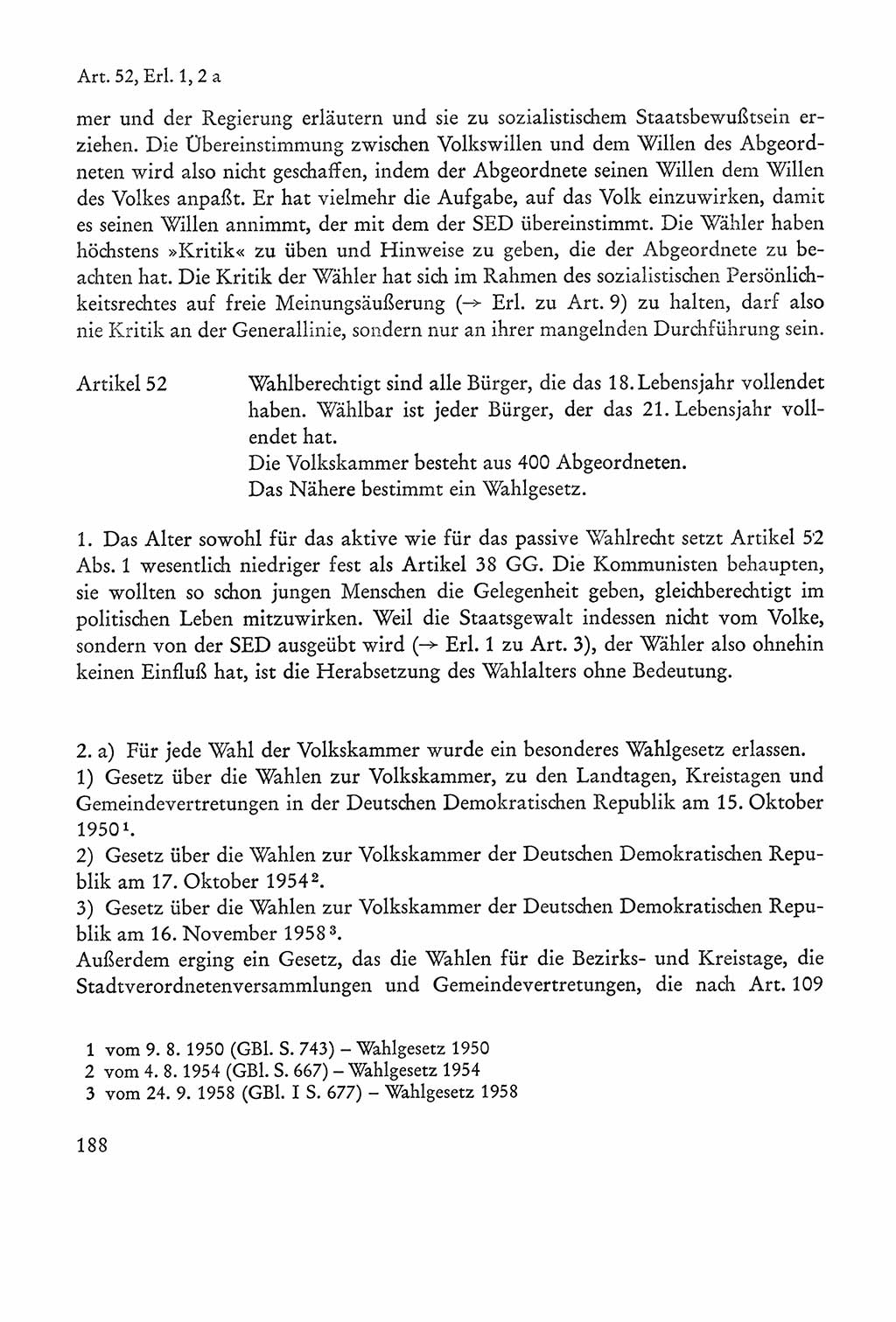 Verfassung der Sowjetischen Besatzungszone (SBZ) Deutschlands [Deutsche Demokratische Republik (DDR)], Text und Kommentar [Bundesrepublik Deutschland (BRD)] 1962, Seite 188 (Verf. SBZ Dtl. DDR Komm. BRD 1962, S. 188)