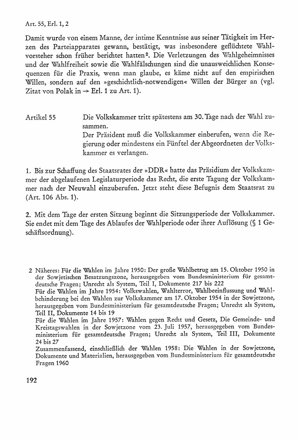 Verfassung der Sowjetischen Besatzungszone (SBZ) Deutschlands [Deutsche Demokratische Republik (DDR)], Text und Kommentar [Bundesrepublik Deutschland (BRD)] 1962, Seite 192 (Verf. SBZ Dtl. DDR Komm. BRD 1962, S. 192)