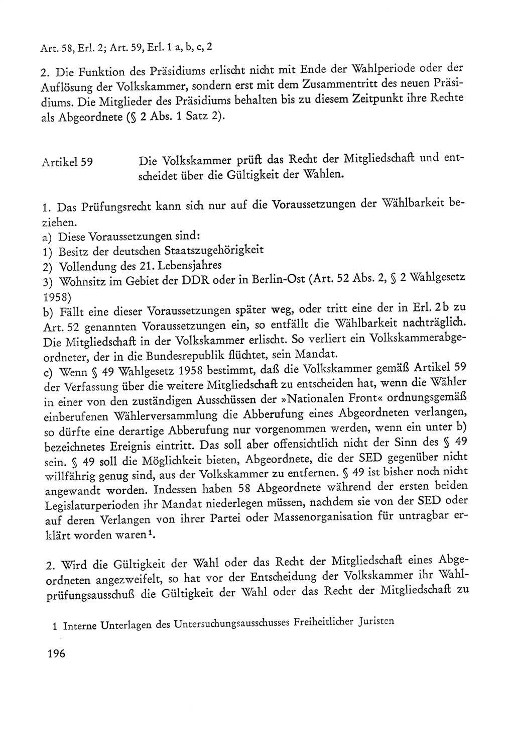 Verfassung der Sowjetischen Besatzungszone (SBZ) Deutschlands [Deutsche Demokratische Republik (DDR)], Text und Kommentar [Bundesrepublik Deutschland (BRD)] 1962, Seite 196 (Verf. SBZ Dtl. DDR Komm. BRD 1962, S. 196)