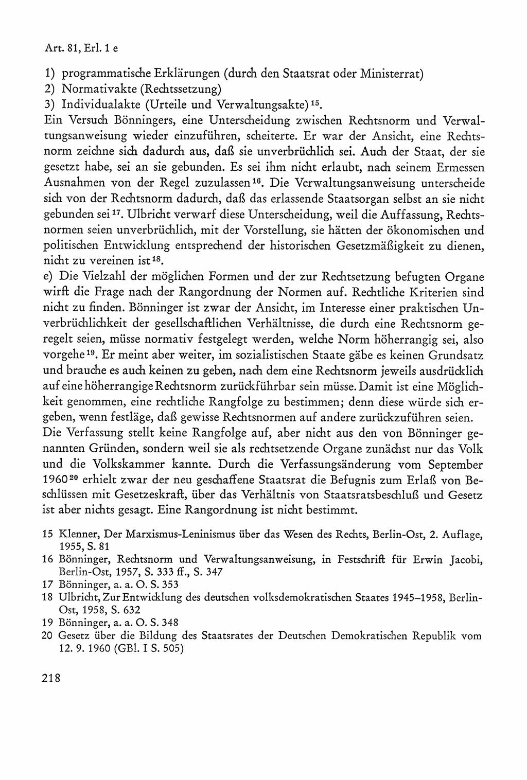 Verfassung der Sowjetischen Besatzungszone (SBZ) Deutschlands [Deutsche Demokratische Republik (DDR)], Text und Kommentar [Bundesrepublik Deutschland (BRD)] 1962, Seite 218 (Verf. SBZ Dtl. DDR Komm. BRD 1962, S. 218)