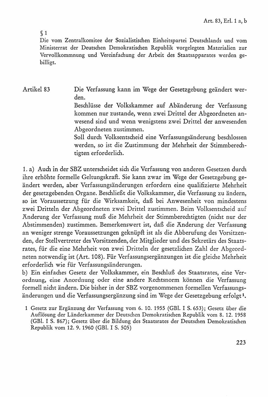 Verfassung der Sowjetischen Besatzungszone (SBZ) Deutschlands [Deutsche Demokratische Republik (DDR)], Text und Kommentar [Bundesrepublik Deutschland (BRD)] 1962, Seite 223 (Verf. SBZ Dtl. DDR Komm. BRD 1962, S. 223)