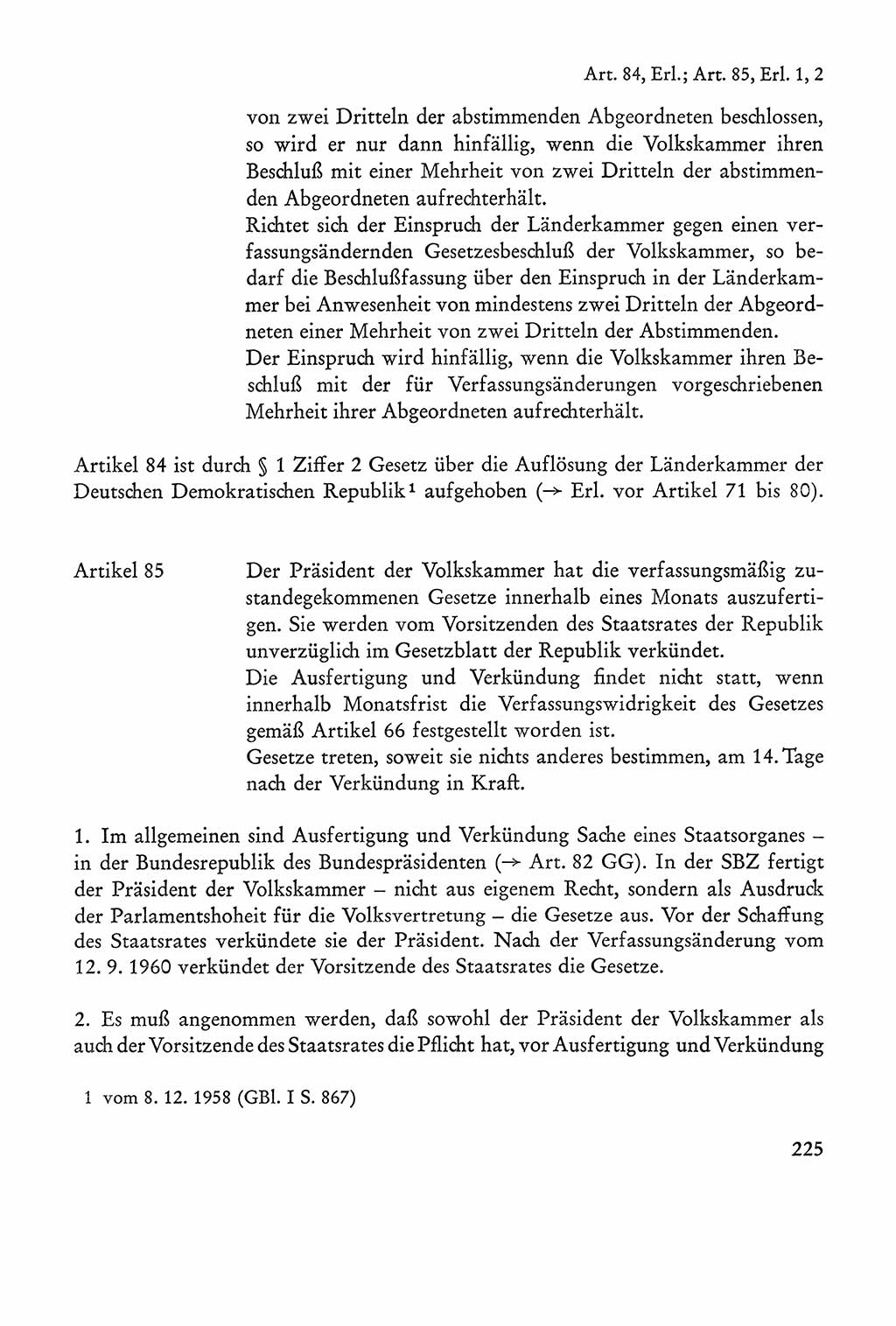 Verfassung der Sowjetischen Besatzungszone (SBZ) Deutschlands [Deutsche Demokratische Republik (DDR)], Text und Kommentar [Bundesrepublik Deutschland (BRD)] 1962, Seite 225 (Verf. SBZ Dtl. DDR Komm. BRD 1962, S. 225)