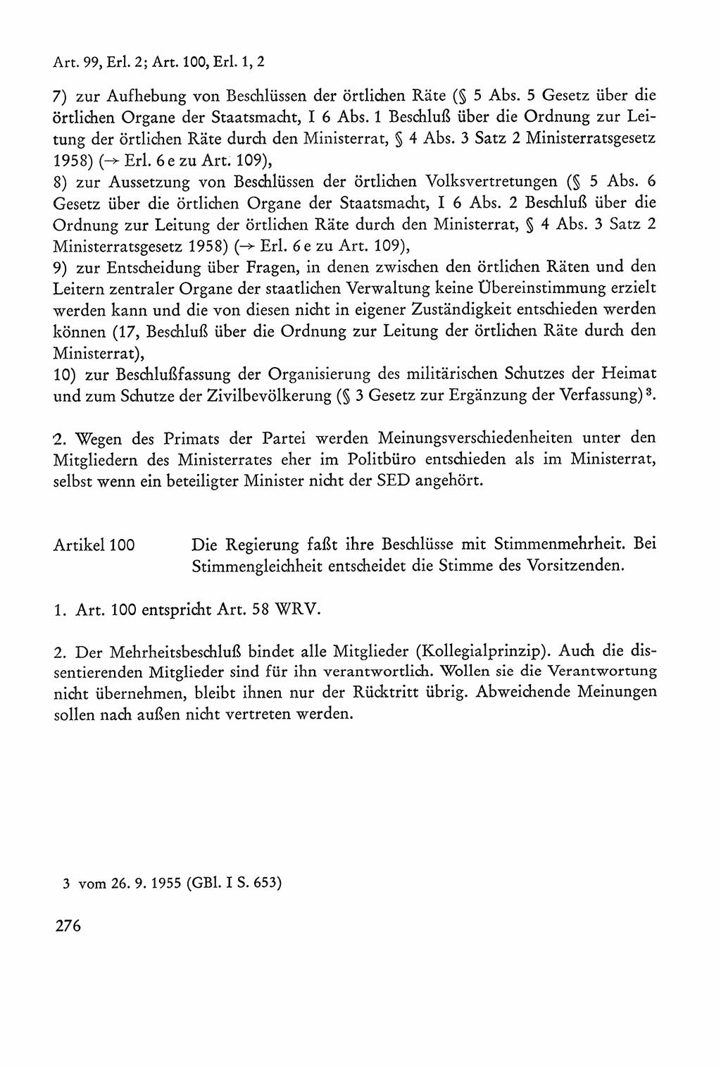 Verfassung der Sowjetischen Besatzungszone (SBZ) Deutschlands [Deutsche Demokratische Republik (DDR)], Text und Kommentar [Bundesrepublik Deutschland (BRD)] 1962, Seite 276 (Verf. SBZ Dtl. DDR Komm. BRD 1962, S. 276)