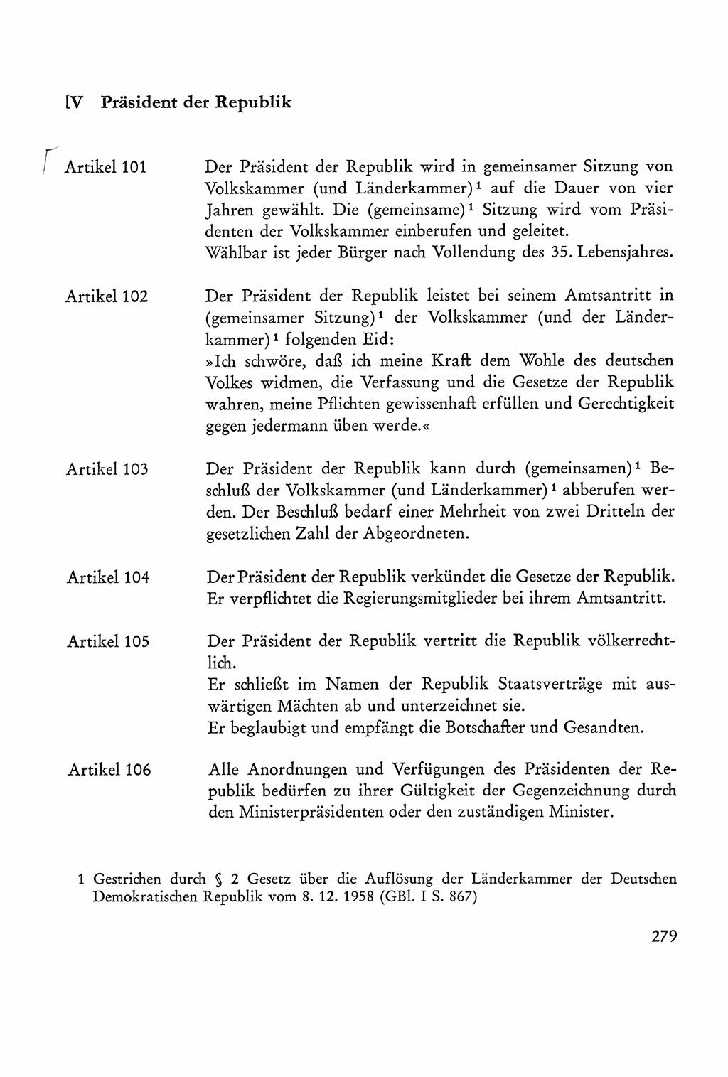 Verfassung der Sowjetischen Besatzungszone (SBZ) Deutschlands [Deutsche Demokratische Republik (DDR)], Text und Kommentar [Bundesrepublik Deutschland (BRD)] 1962, Seite 279 (Verf. SBZ Dtl. DDR Komm. BRD 1962, S. 279)